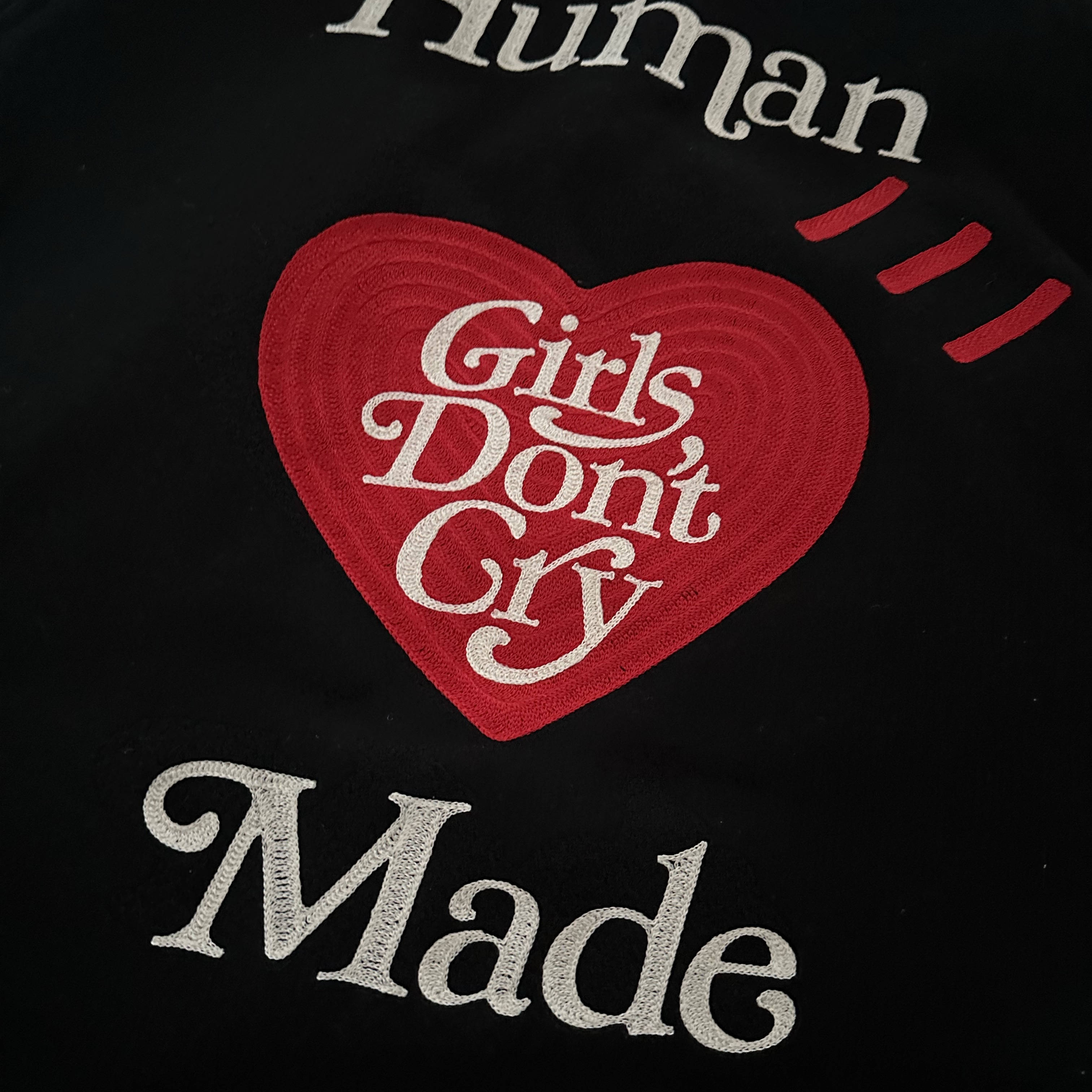 Human Made x Verdy Girls Don't Cry Stadium Jacket Black 착용 스타일