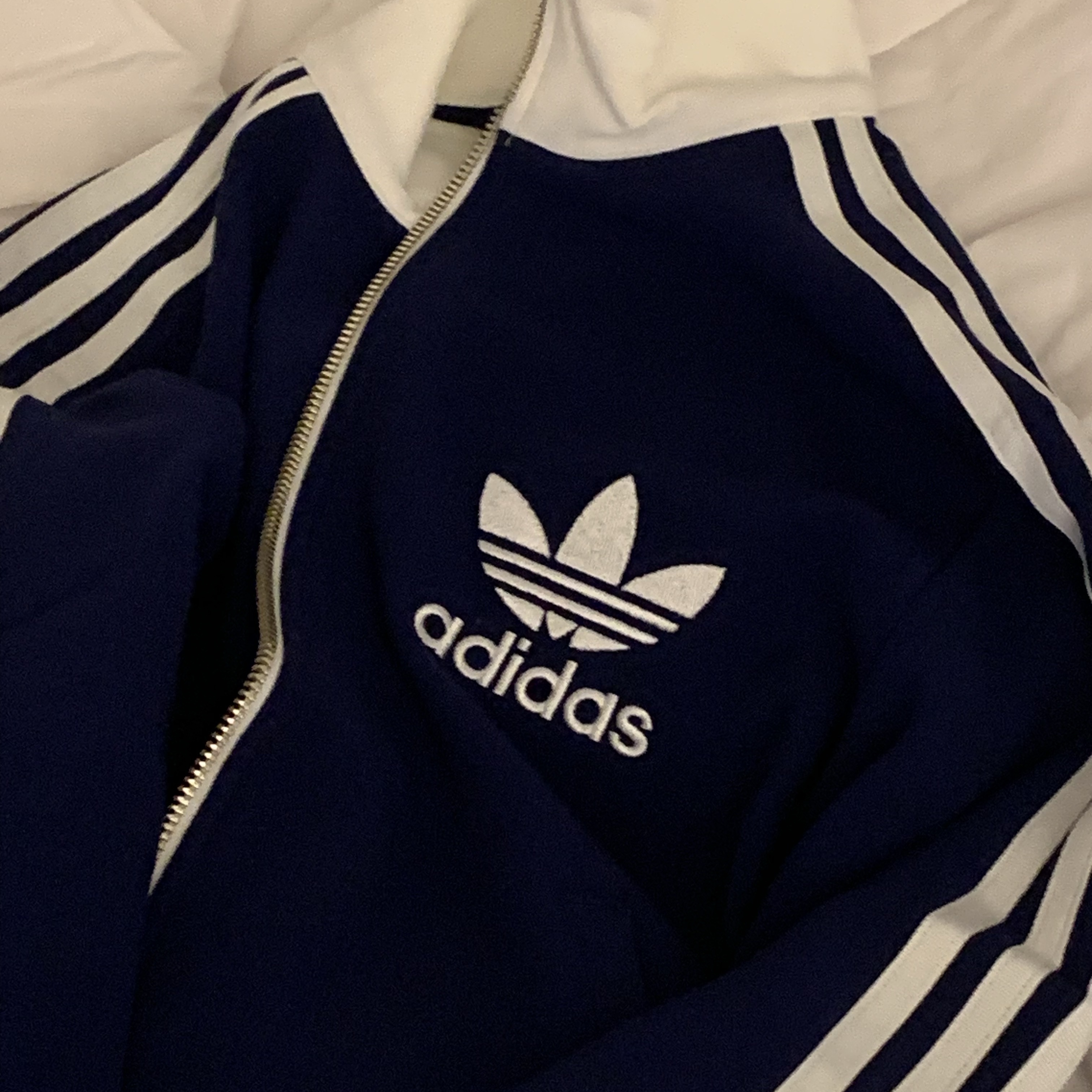 (W) Adidas Originals Beckenbauer Crepe Track Top Dark Blue - KR Sizing 착용 스타일 - 2