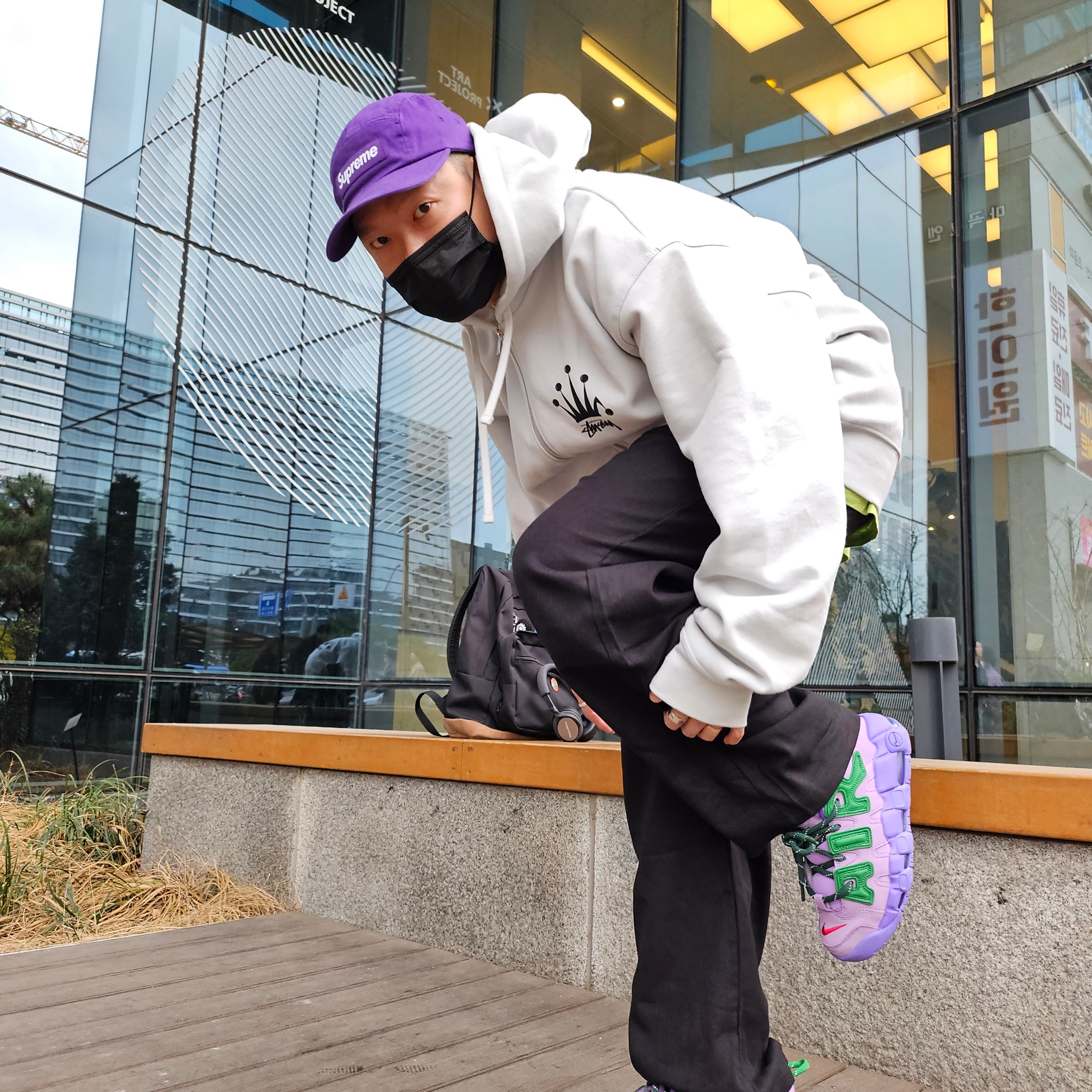 Supreme Washed Chino Twill Camp Cap Purple - 24SS, Nike x Ambush Air More Uptempo Low Lilac and Apple Green 착용 스타일 - 5