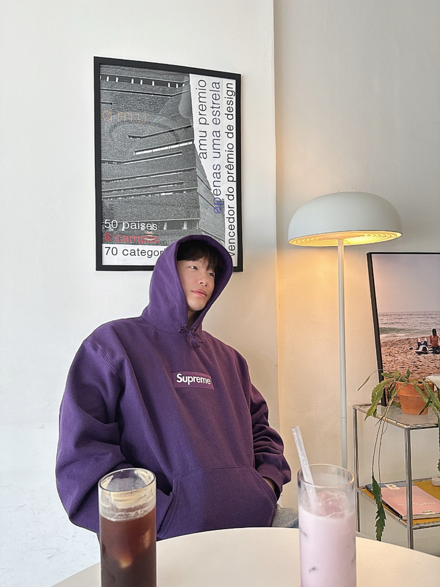 Supreme Box Logo Hooded Sweatshirt Dark Purple - 23FW 착용 스타일