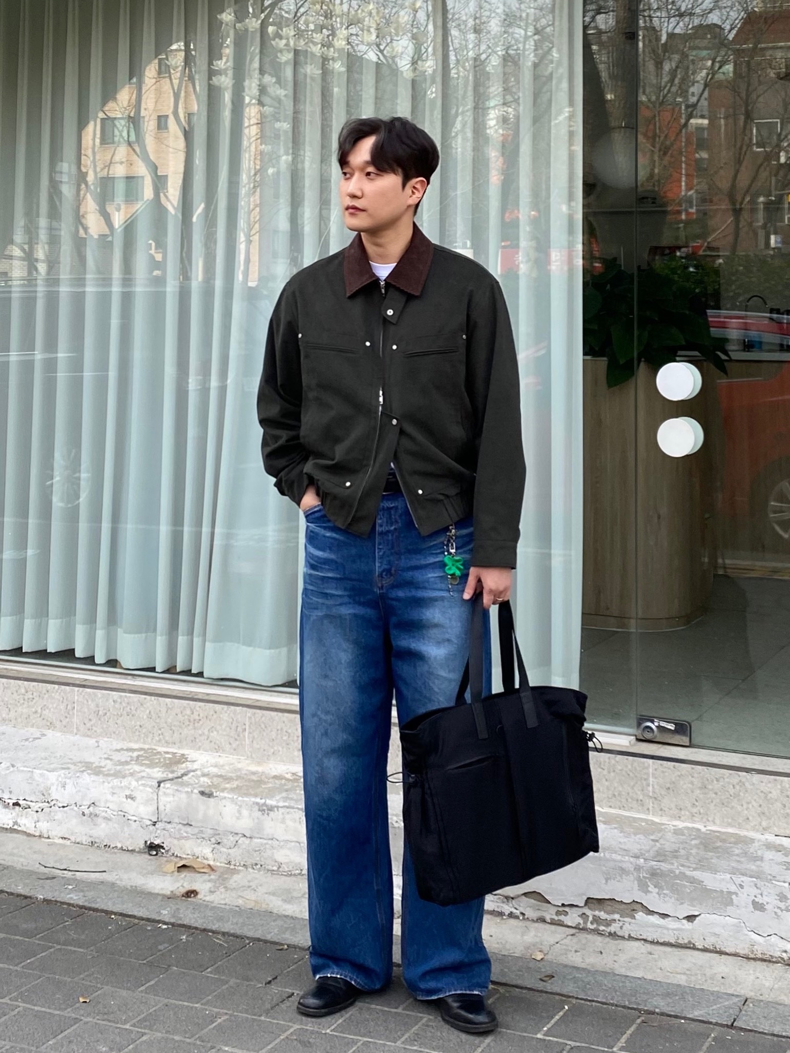 (W) Maison Margiela Leather Belt Black 착용 스타일 - 2
