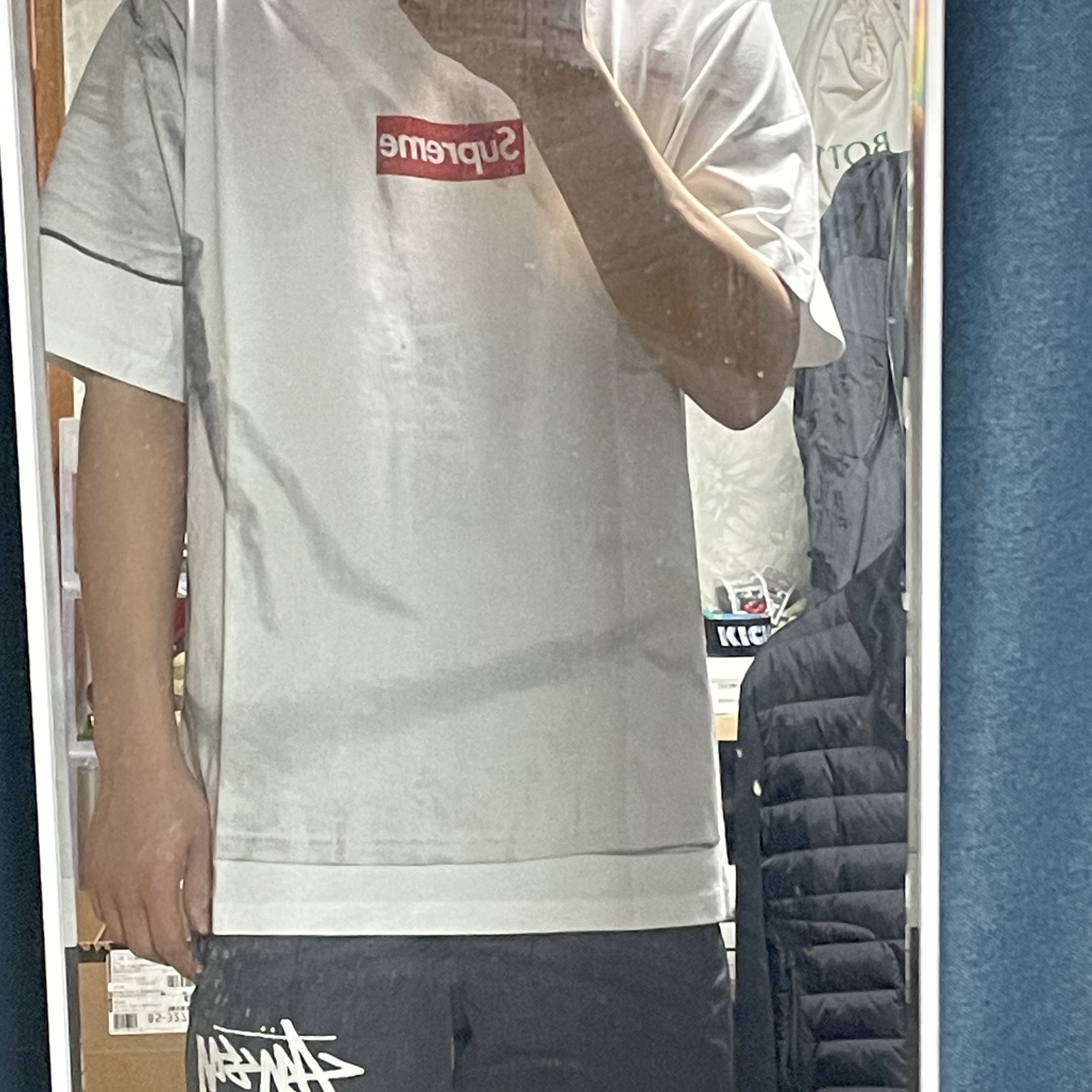 Supreme x MM6 Maison Margiela Box Logo T-Shirt White - 24SS 착용 스타일