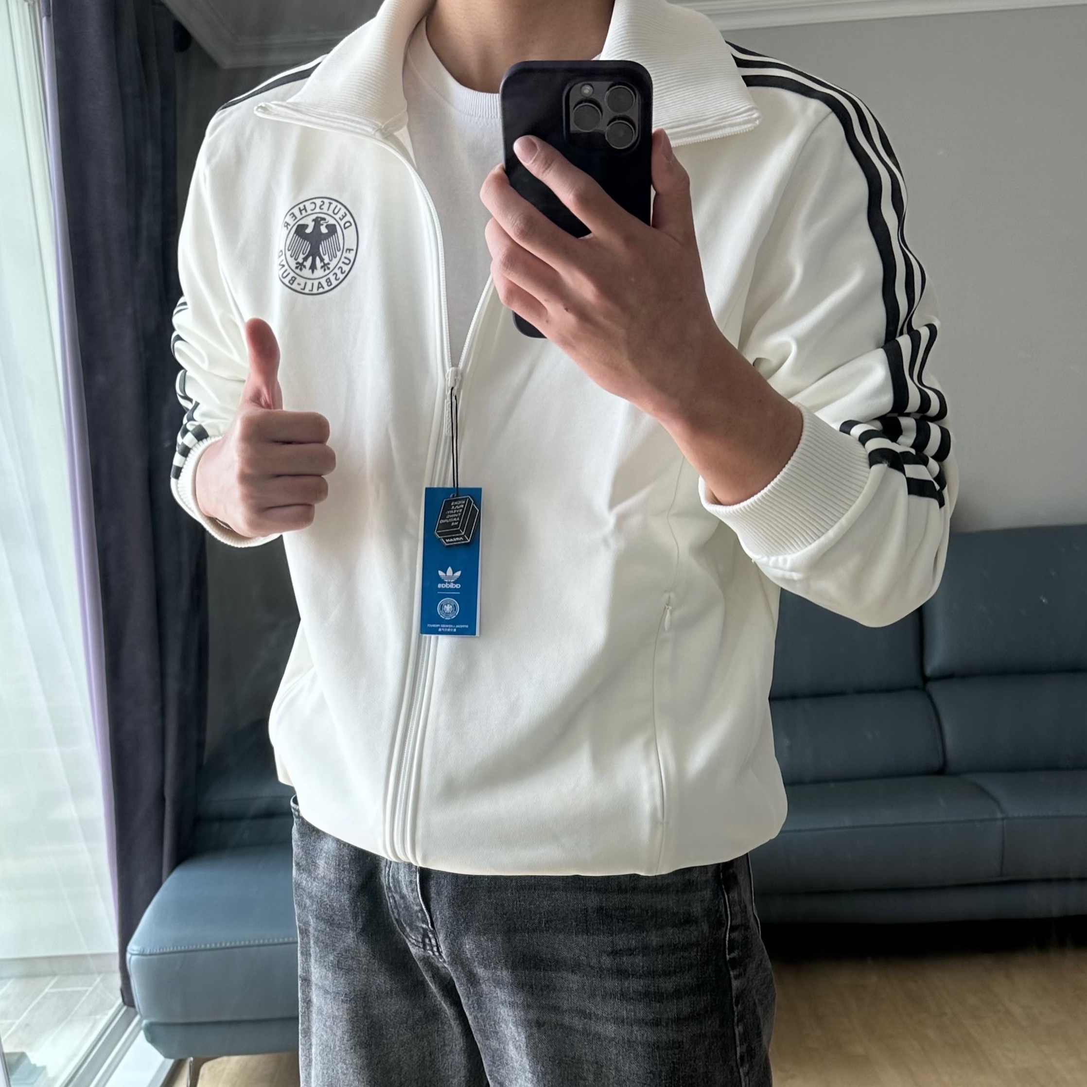 Adidas German Beckenbauer Track Top Off White - KR Sizing 착용 스타일 - 2