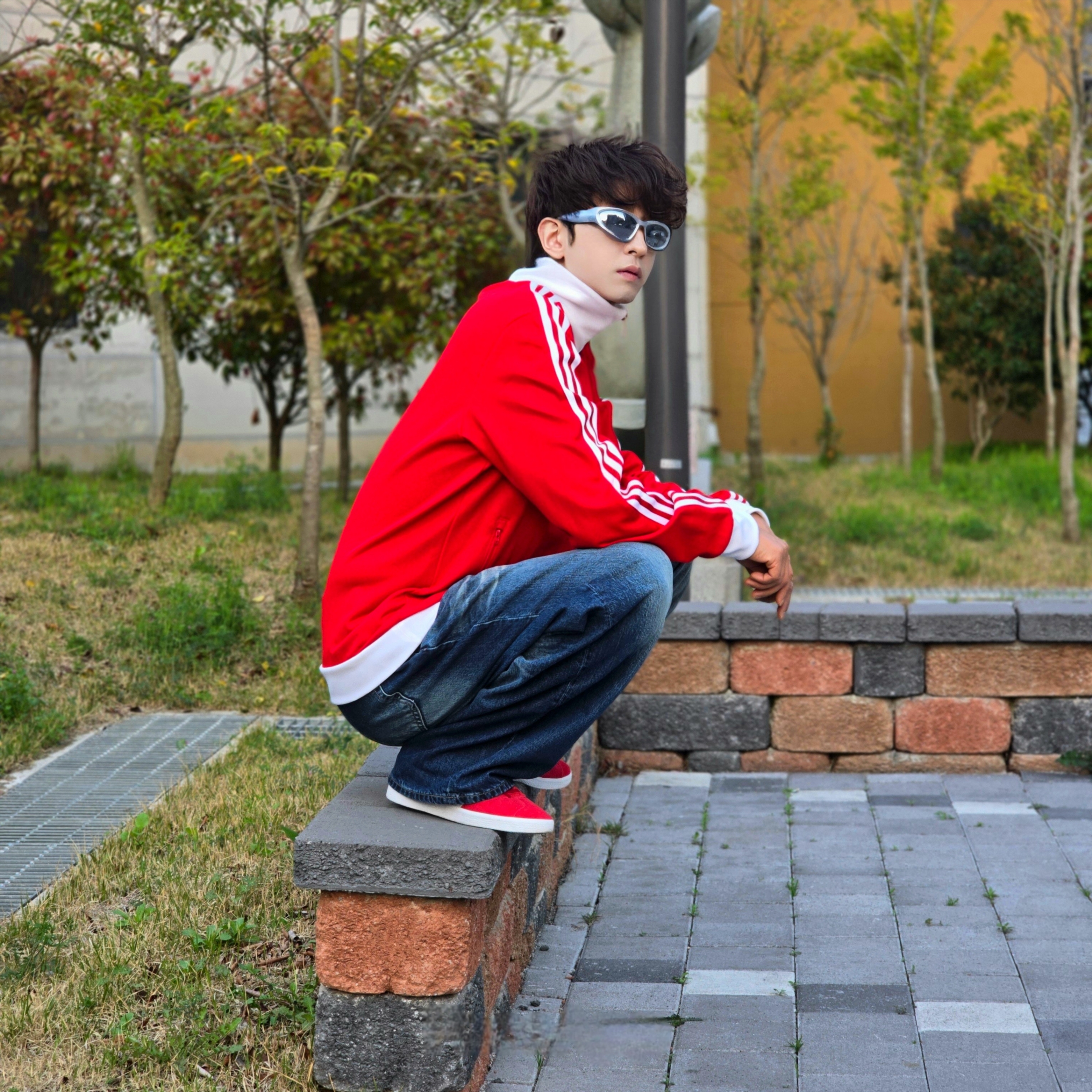 Adidas Adicolor Classic Beckenbauer Track Top Better Scarlet White - KR Sizing, Adidas Adicolor Classic Beckenbauer Track Top Better Scarlet White - US Sizing 착용 스타일 - 4
