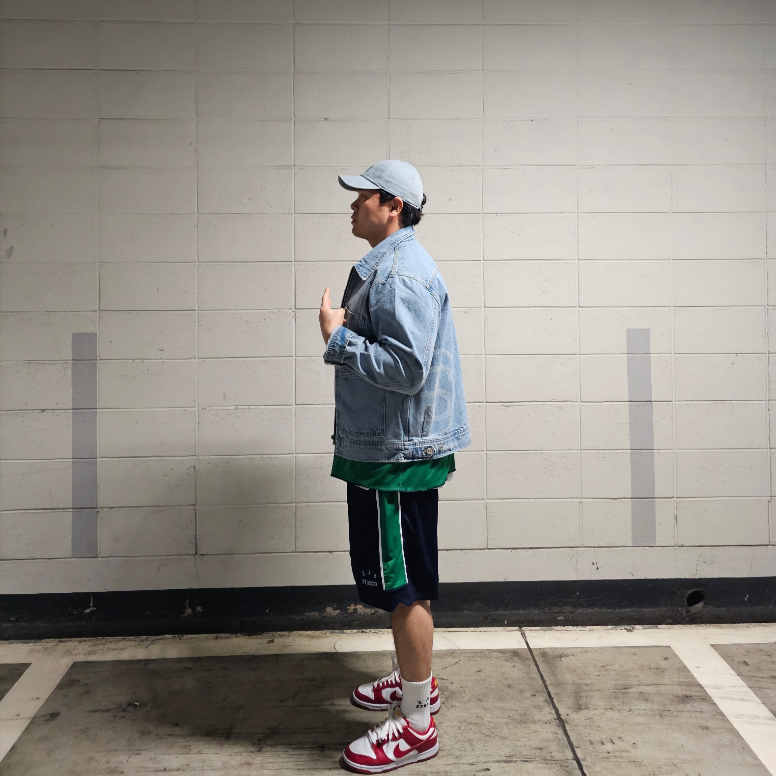 Stussy SS Link Zip Work Jacket Stone Wash, IAB Studio Reversible Jersey & Shorts Set Navy Green - 22FW 착용 스타일 - 3