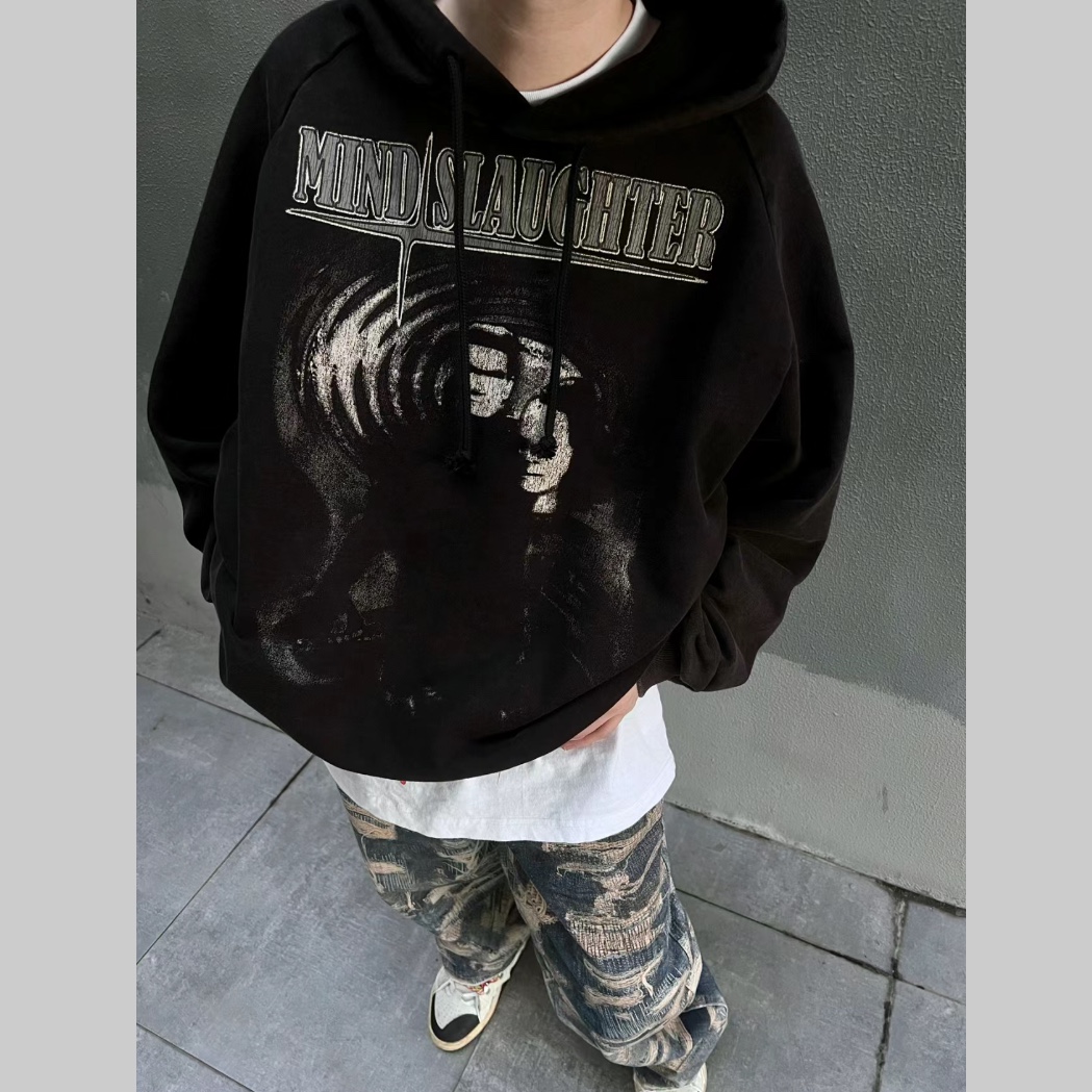 Project G/R Mind Slaughter Vintage Washeed Hoodie Black 착용 스타일