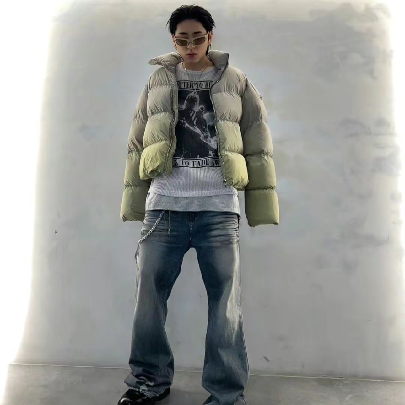 Project G/R Flare Jeans Blue 착용 스타일