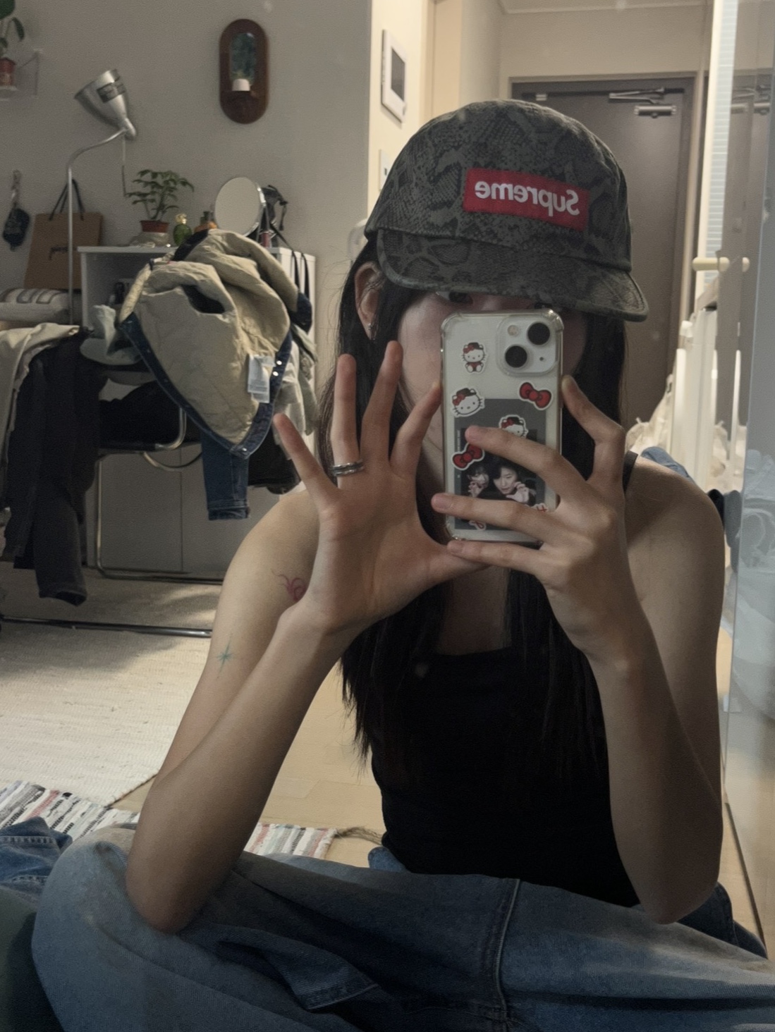 Supreme Washed Chino Twill Camp Cap Snake - 24SS 착용 스타일 - 2