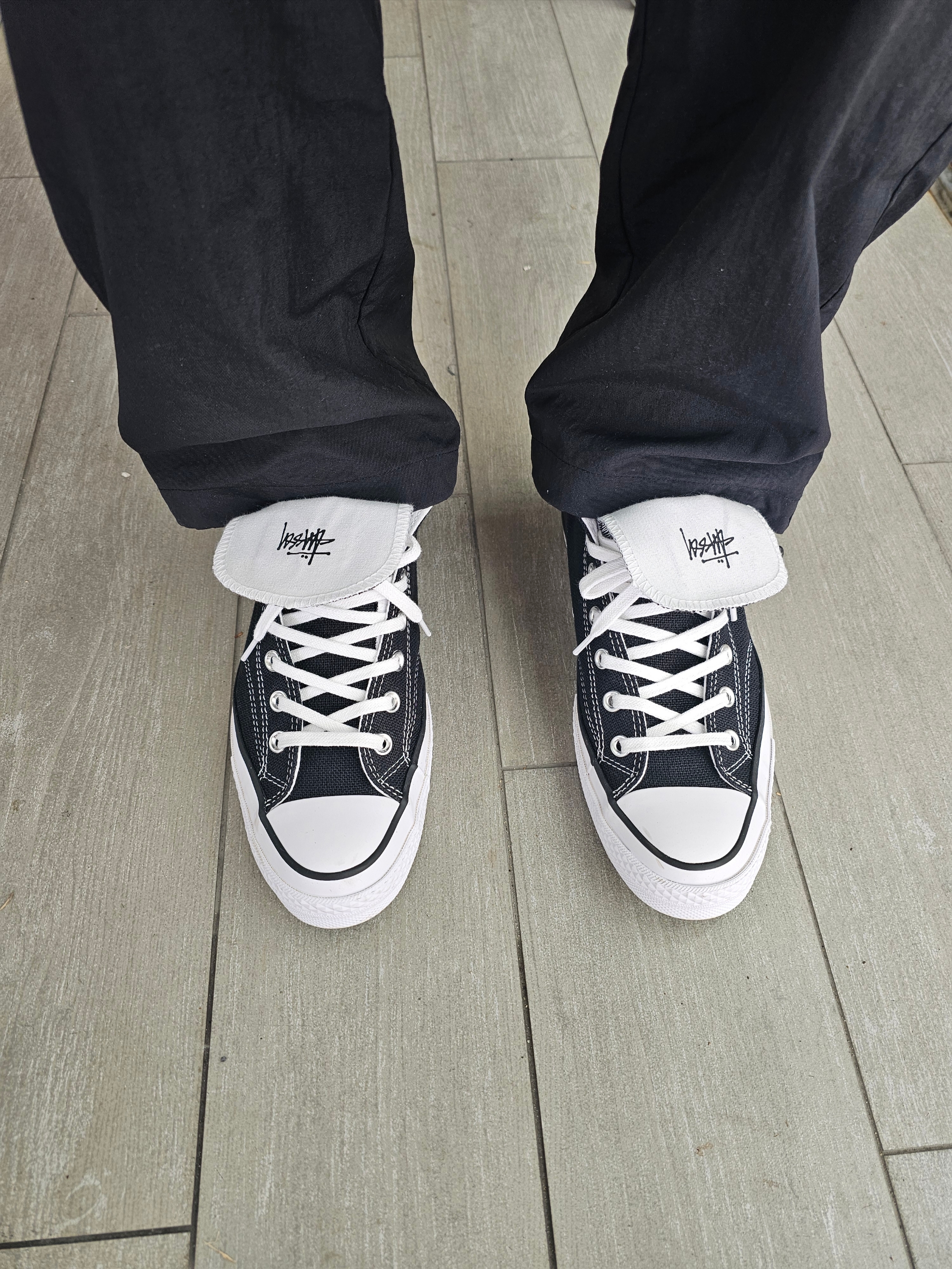 Converse x Stussy Chuck 70 High Black 착용 스타일