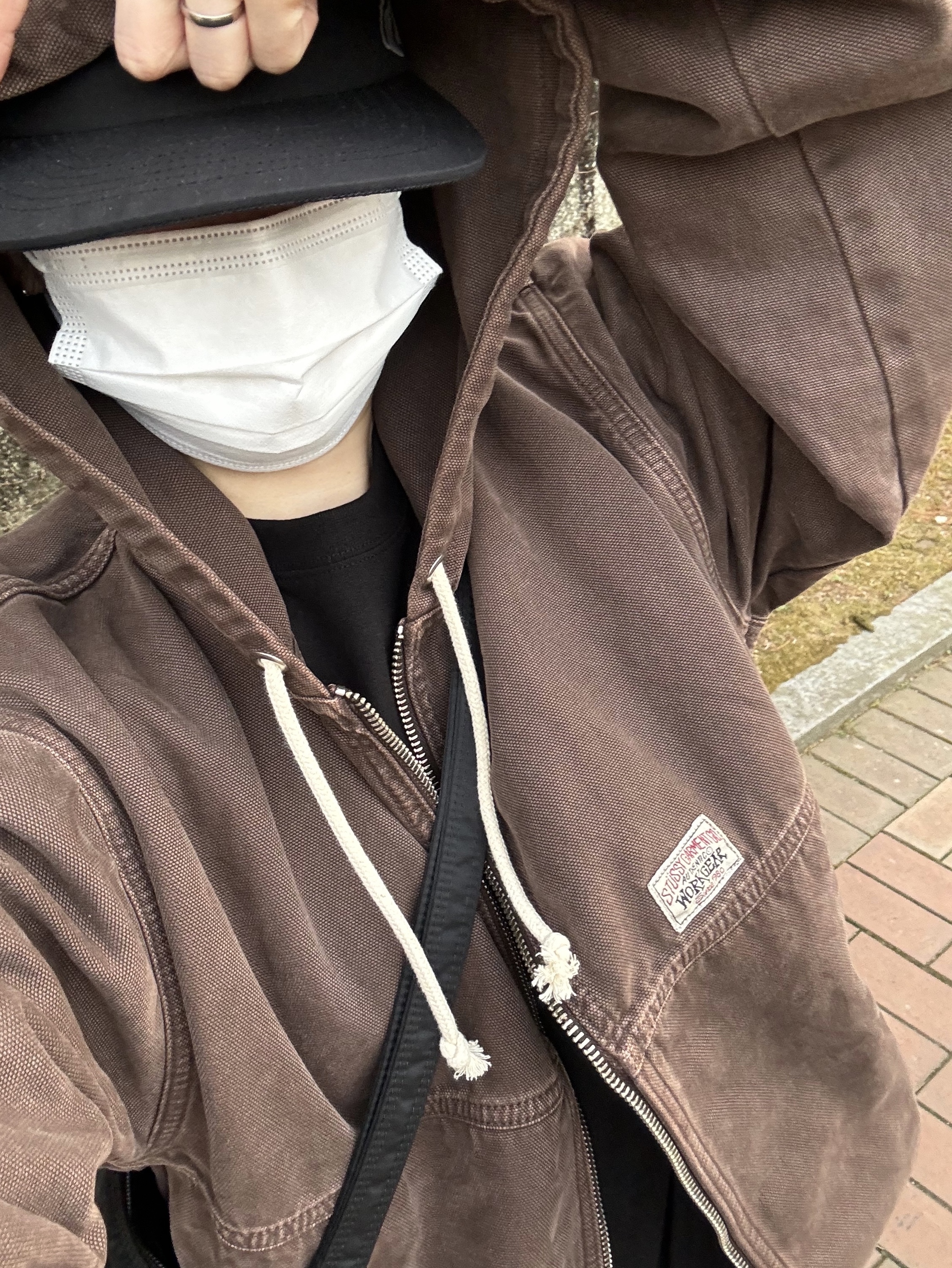 Stussy Unlined Canvas Work Jacket Brown, Nike x Ambush Air Force 1 Low SP Black 착용 스타일 - 2