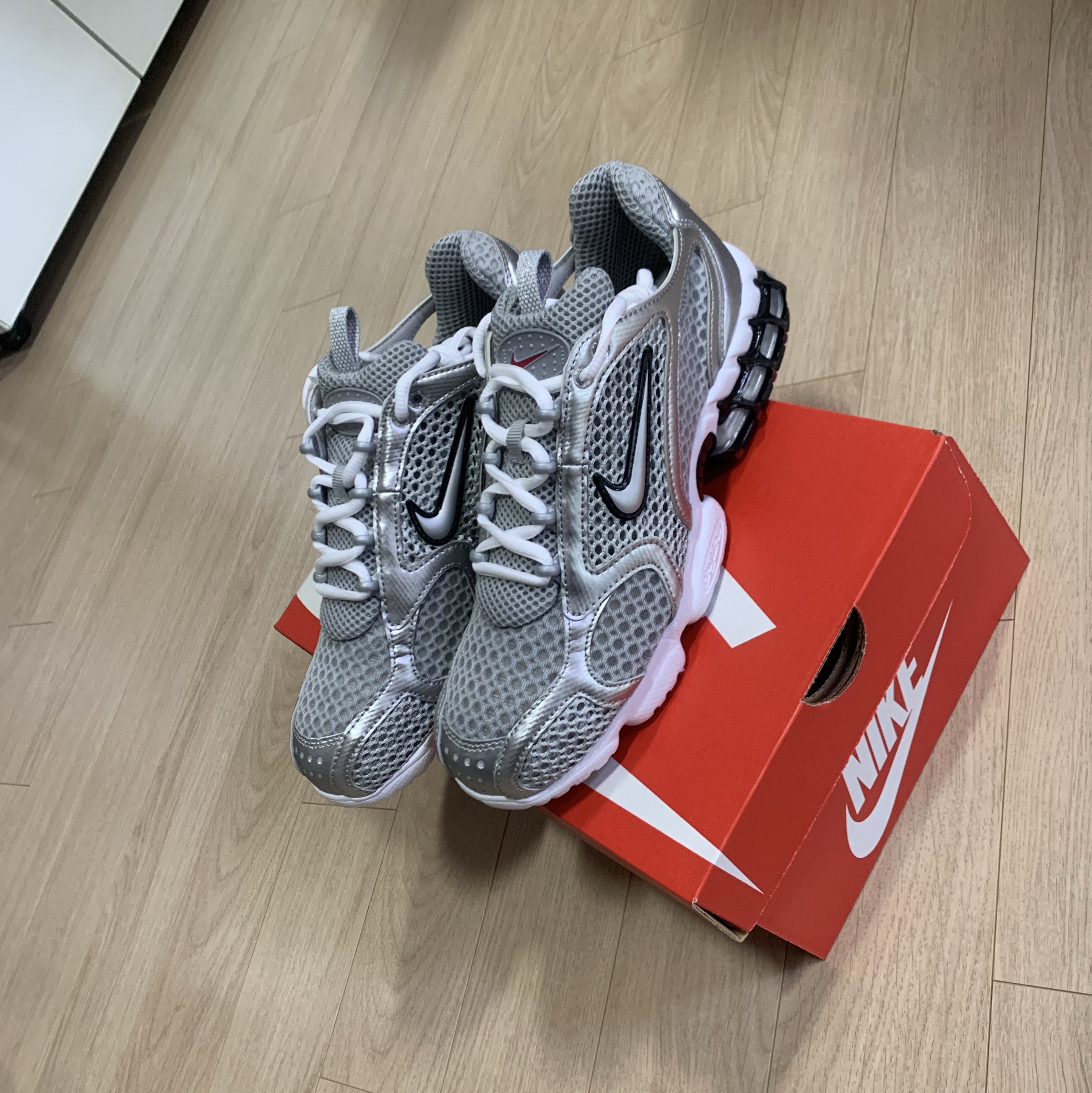 Nike Air Zoom Spiridon Cage 2 Metallic Silver 착용 스타일 - 4