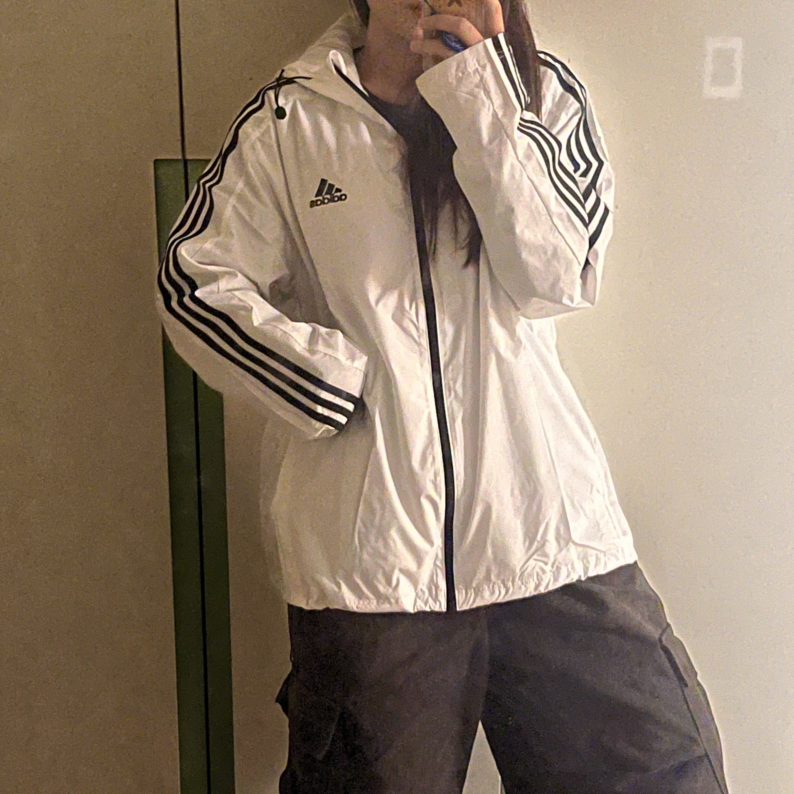 Adidas Essential 3S Woven Windbreaker Jacket White - KR Sizing 착용 스타일