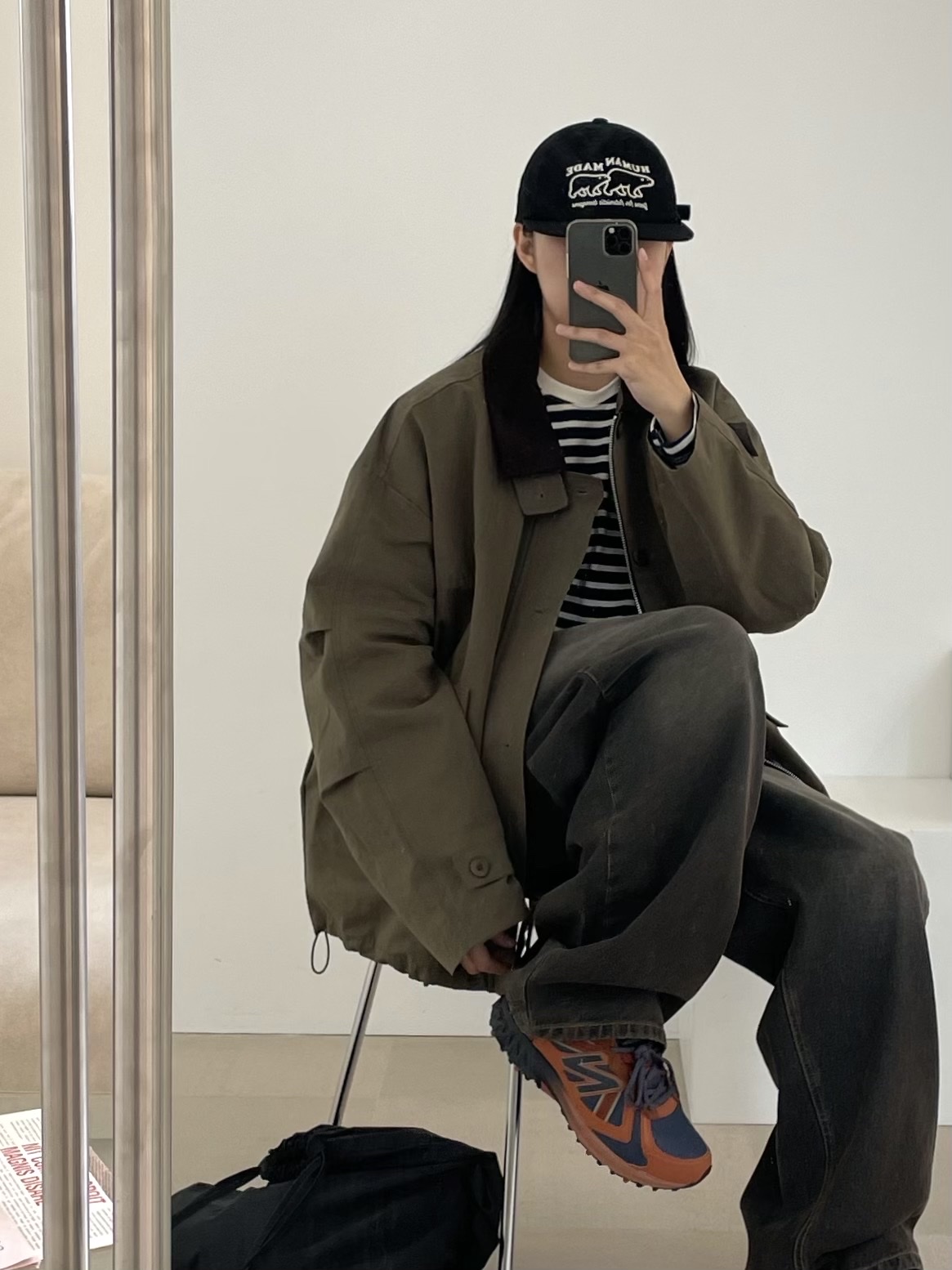 New Balance 410v5 Brown - 2E Wide, Human Made 5 Panel Cap #2 Black 착용 스타일 - 4