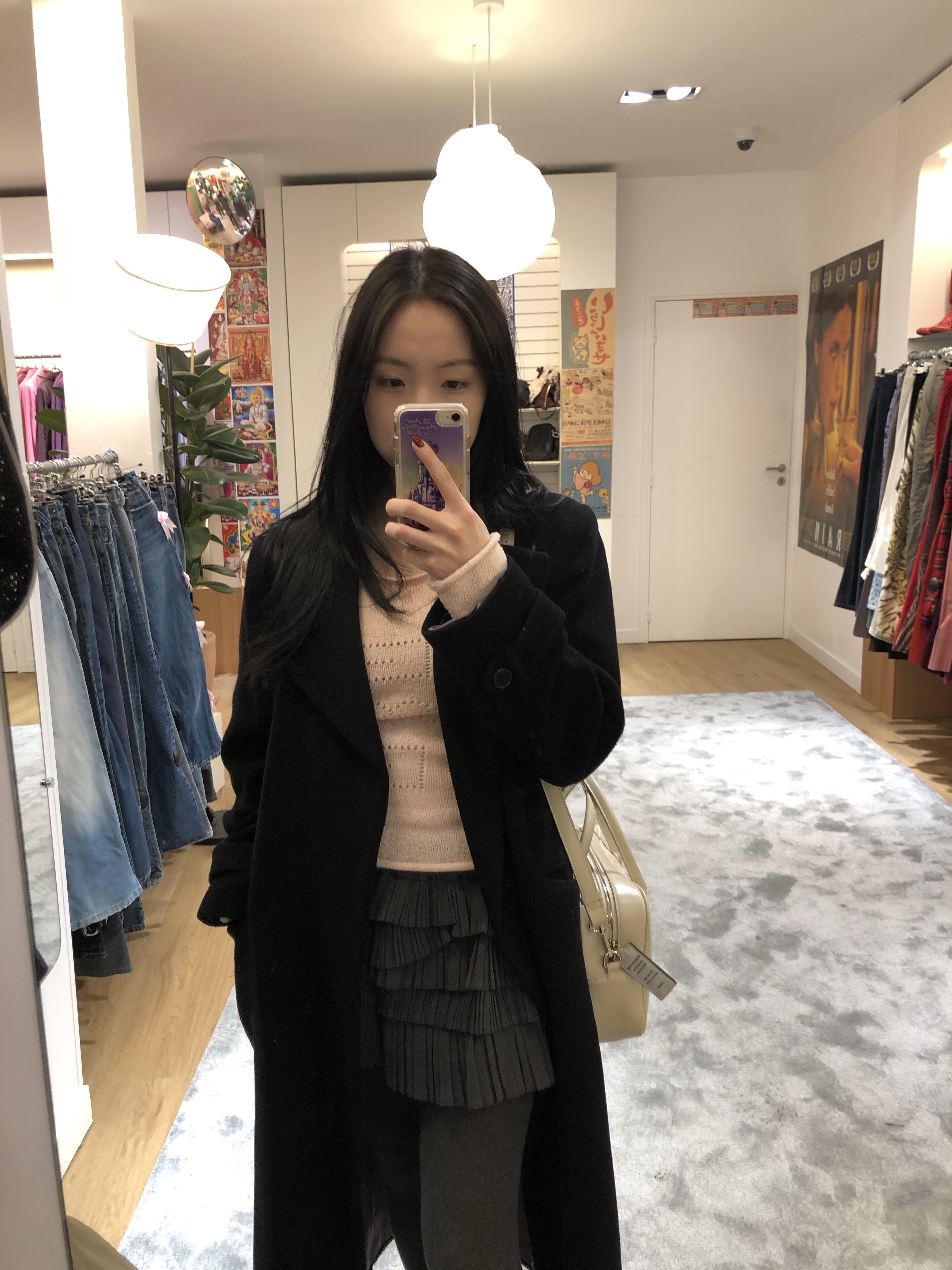 (W) Glowny Lynn Slit Sweater Pink, Nieeh Women Square Bag Cream 착용 스타일 - 1