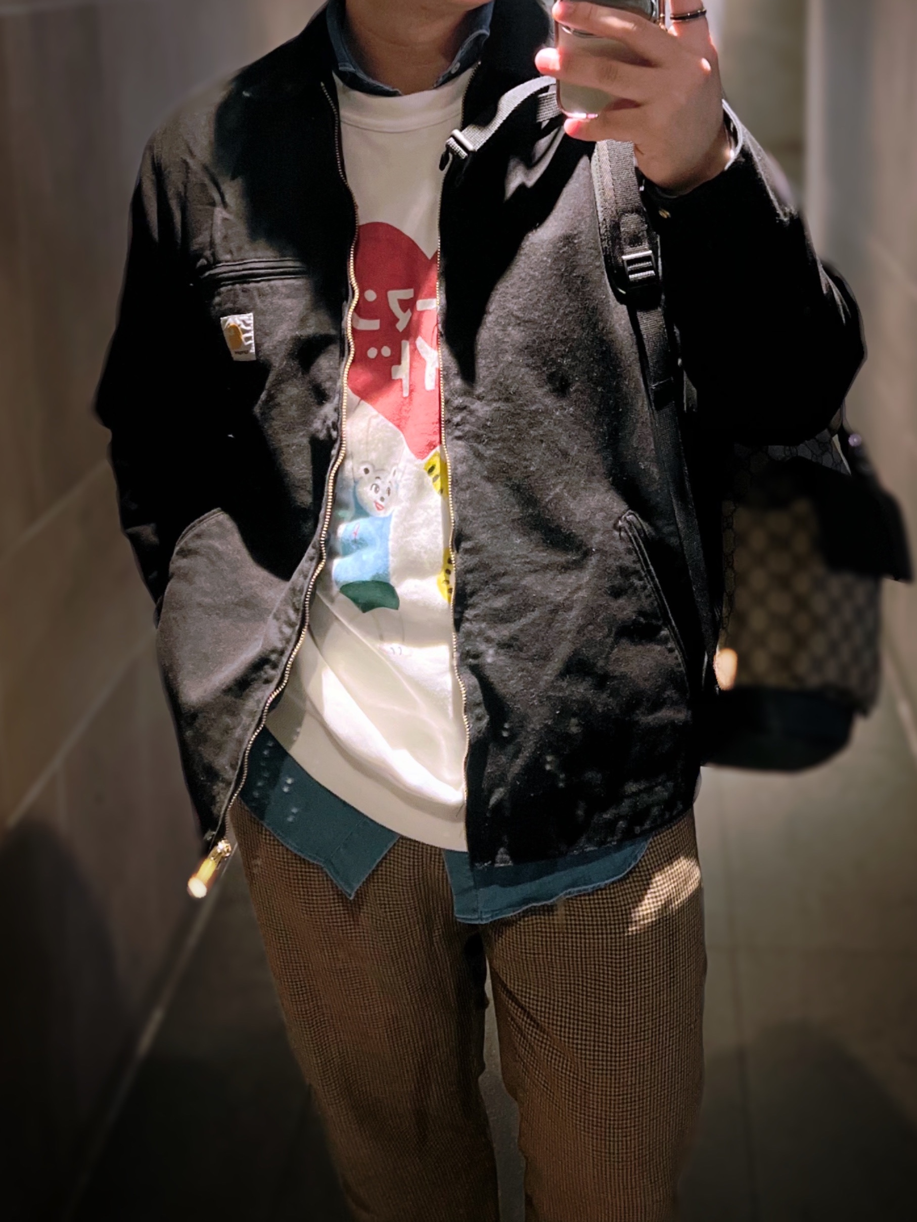 Human Made Keiko Sootome Sweatshirt #2 White, Carhartt WIP Organic Cotton Dearborn Canvas Detroit Jacket Black Rinsed - Spring 착용 스타일
