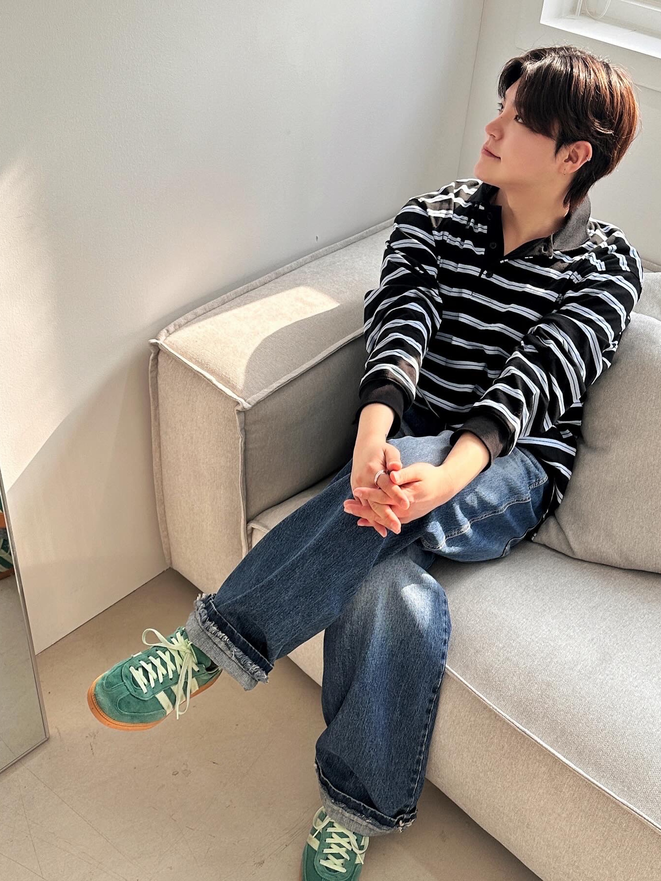 (W) Adidas Spezial Handball Collegiate Green 착용 스타일 - 1