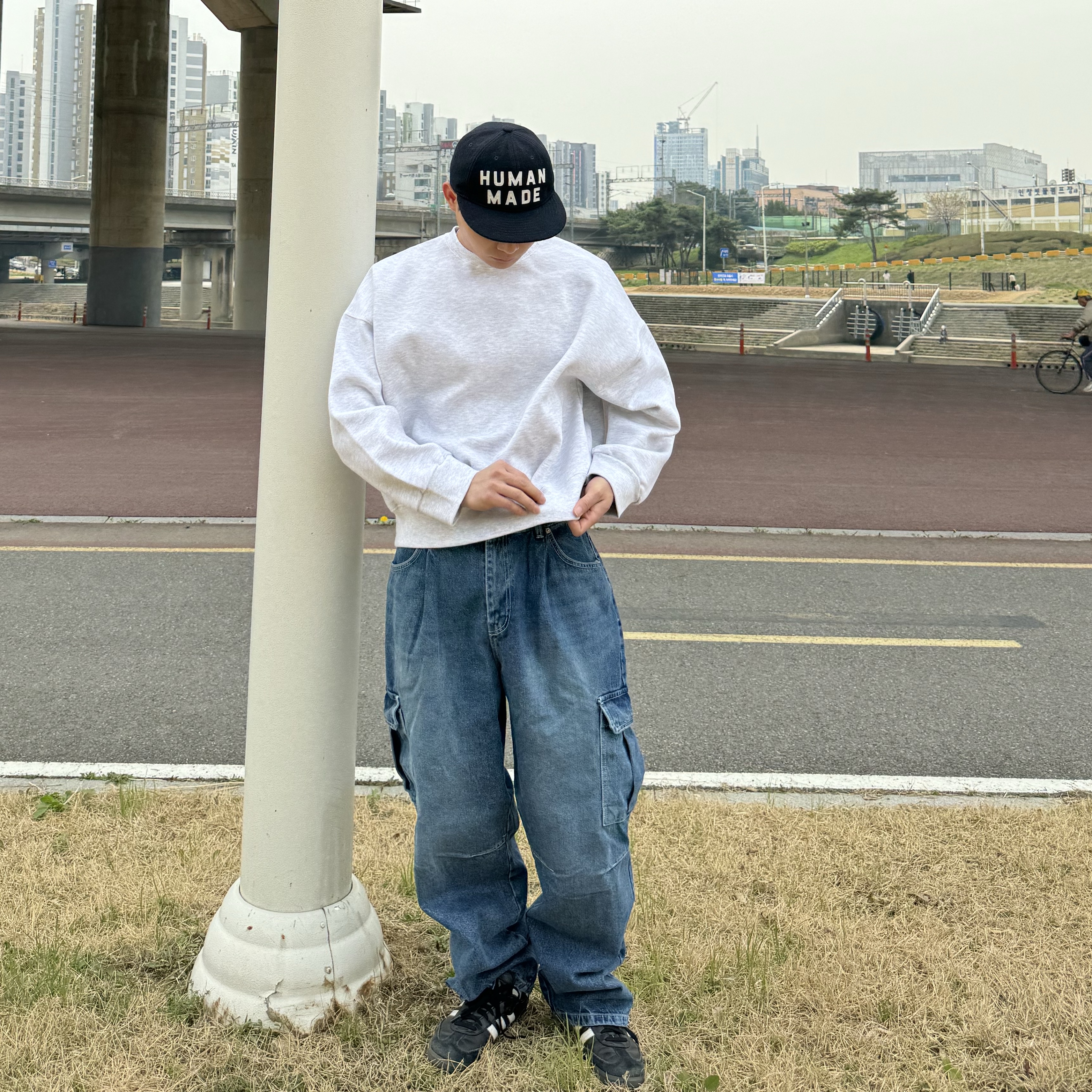 Human Made 6-Panel Wool Cap Navy, Adidas Samba OG Black White Gum 착용 스타일 - 2
