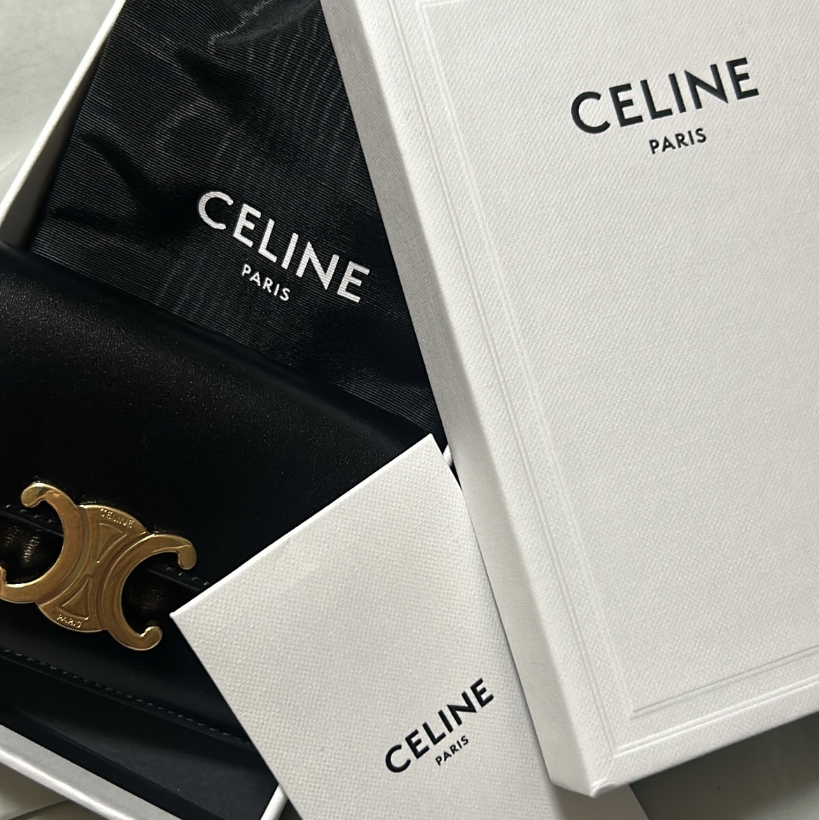 Celine Card Holder with Flap in Shiny Calfskin Black 착용 스타일