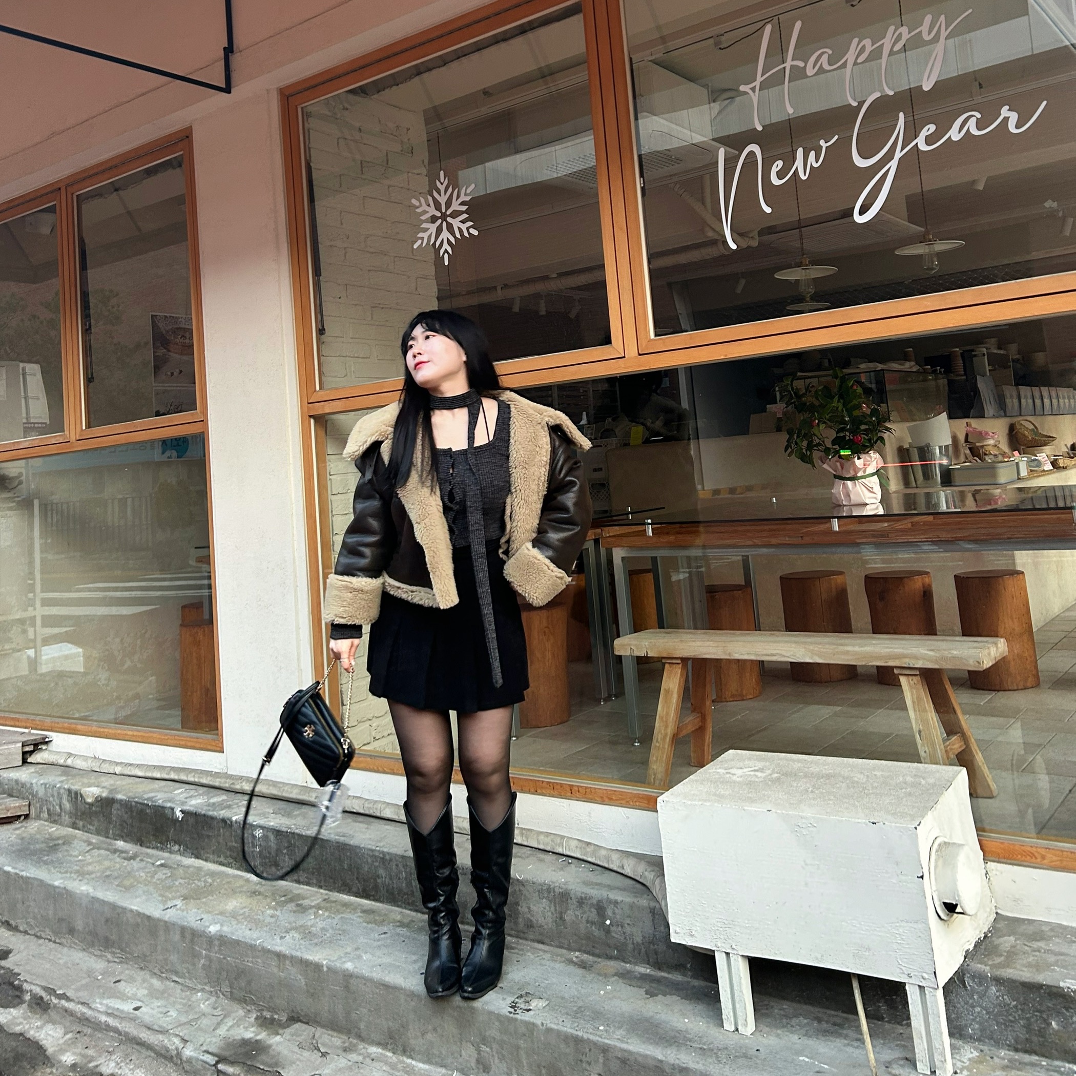 (W) Zara ZW Double-Faced Biker Jacket Brown 착용 스타일 - 3