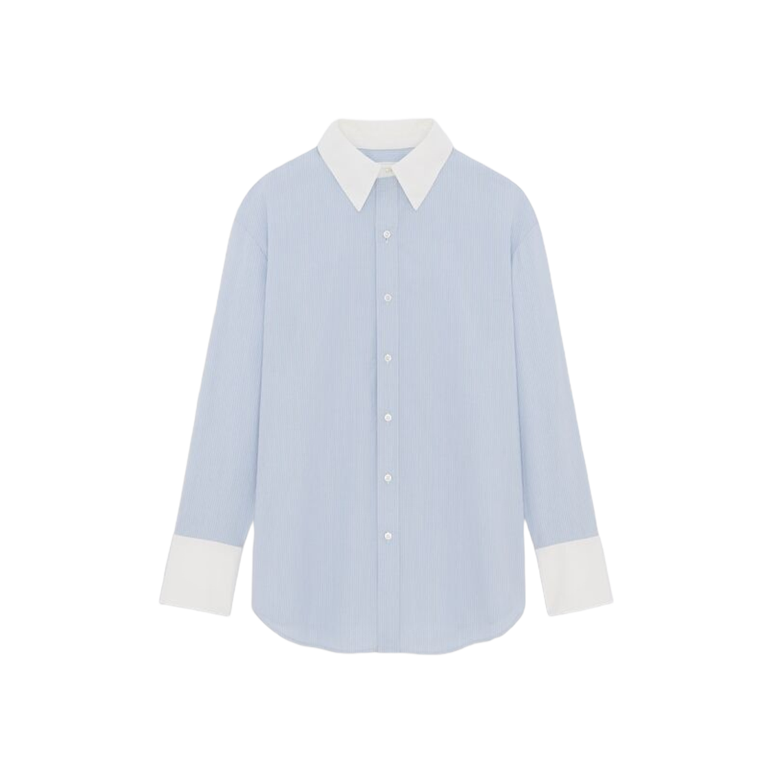 (W) Saint Laurent Winchester Boyfriend Shirt In Cotton Bleu Blanc 상세 이미지 1