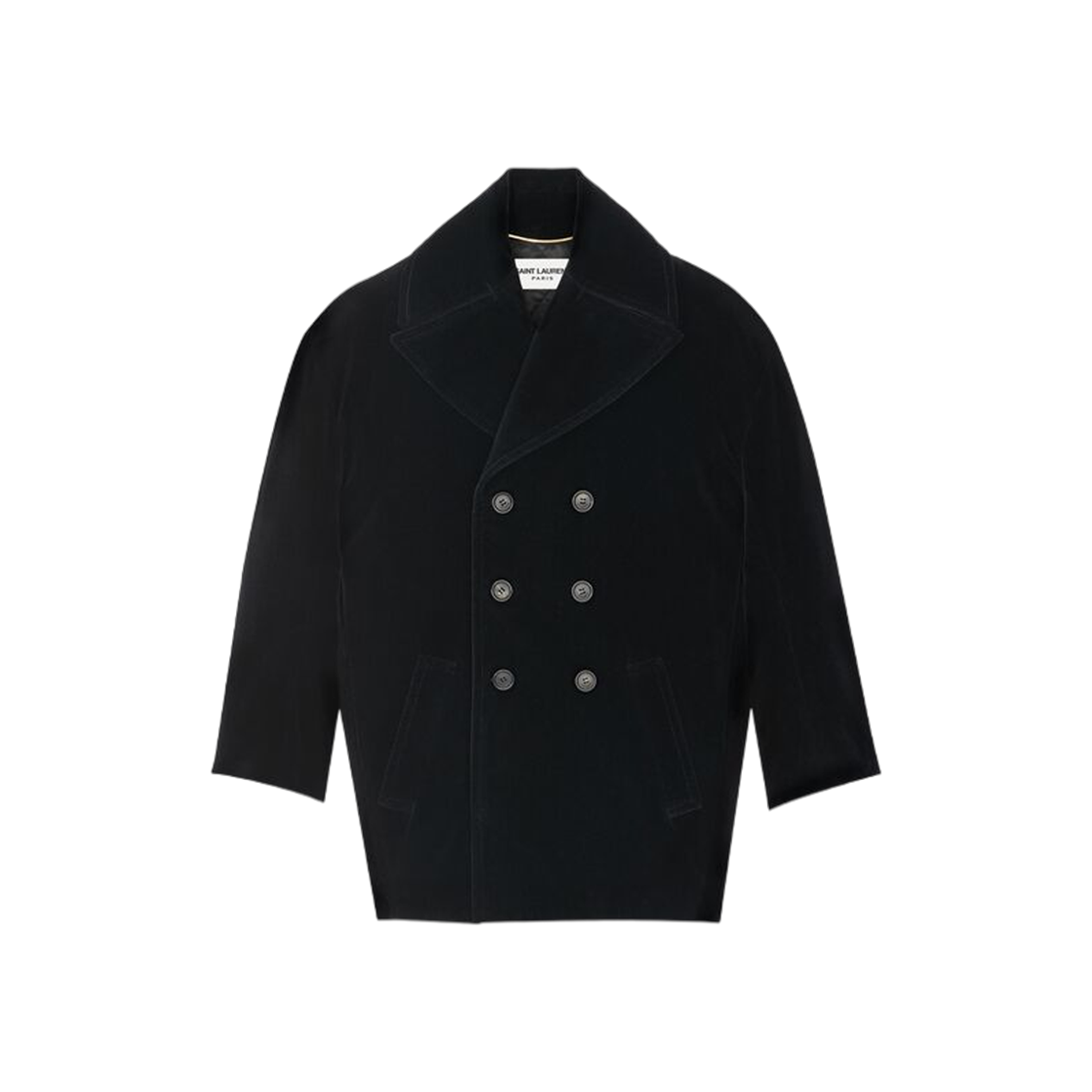 (W) Saint Laurent Cassandre Peacoat In Cotton Velvet Noir 상세 이미지 2