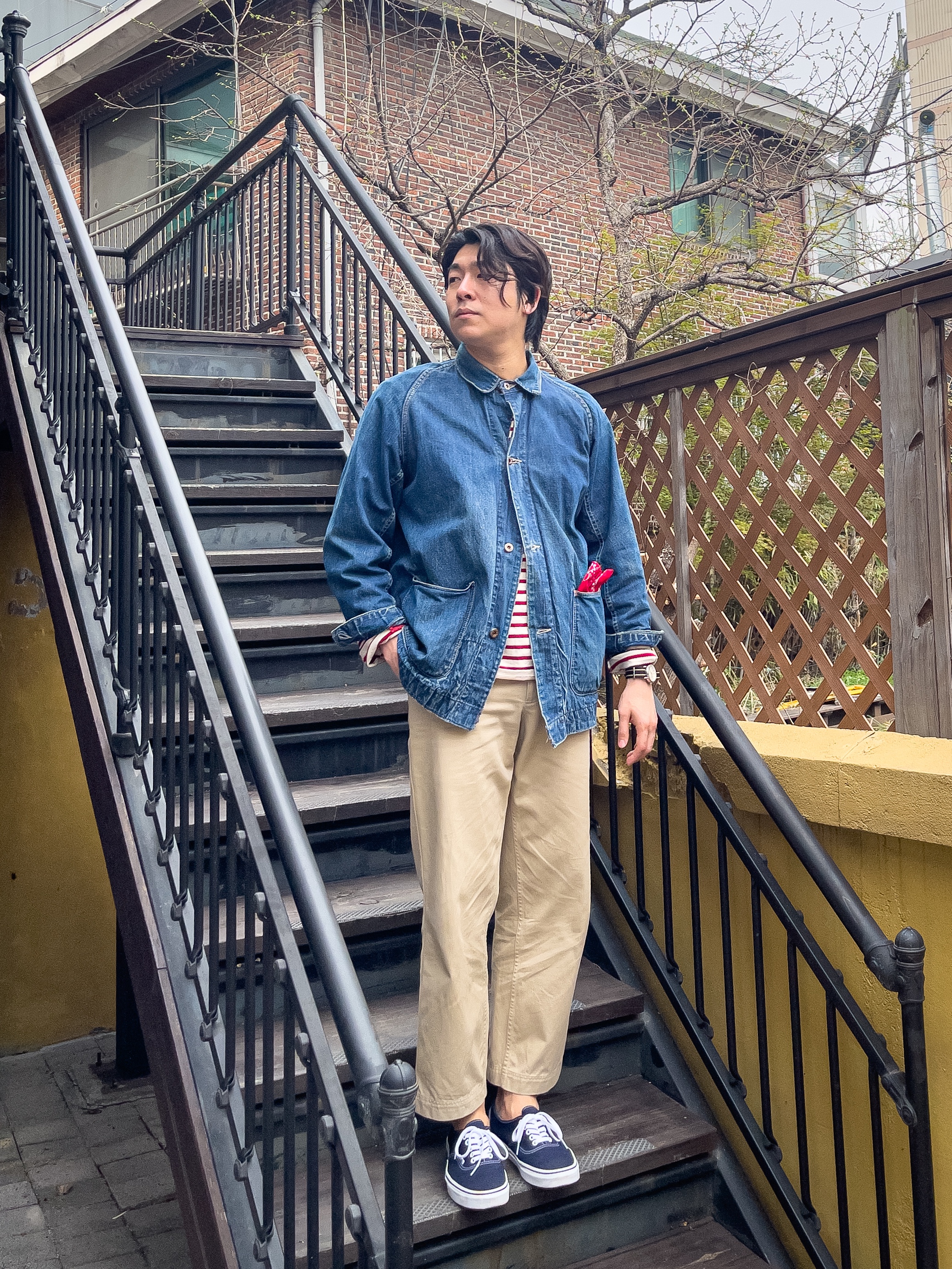 Vans Authentic Parisian Night True White, Saint James Minquiers Modern Striped Sailor Long Sleeve T-Shirt Ecru Persan 착용 스타일 - 2