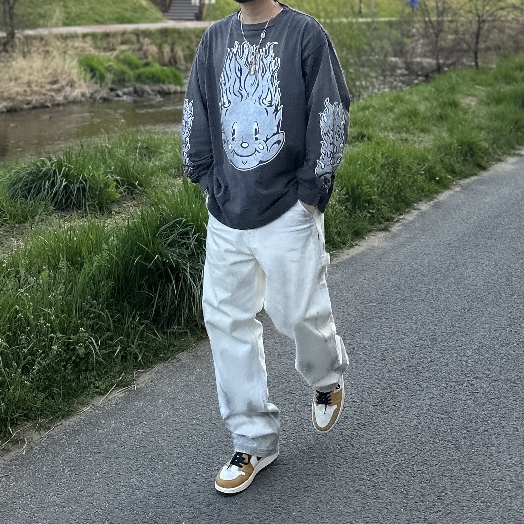 Saint Mxxxxxx Fire Baby L/S T-Shirt Black - 23SS, Jordan 1 Retro High Rookie of the Year 착용 스타일 - 1
