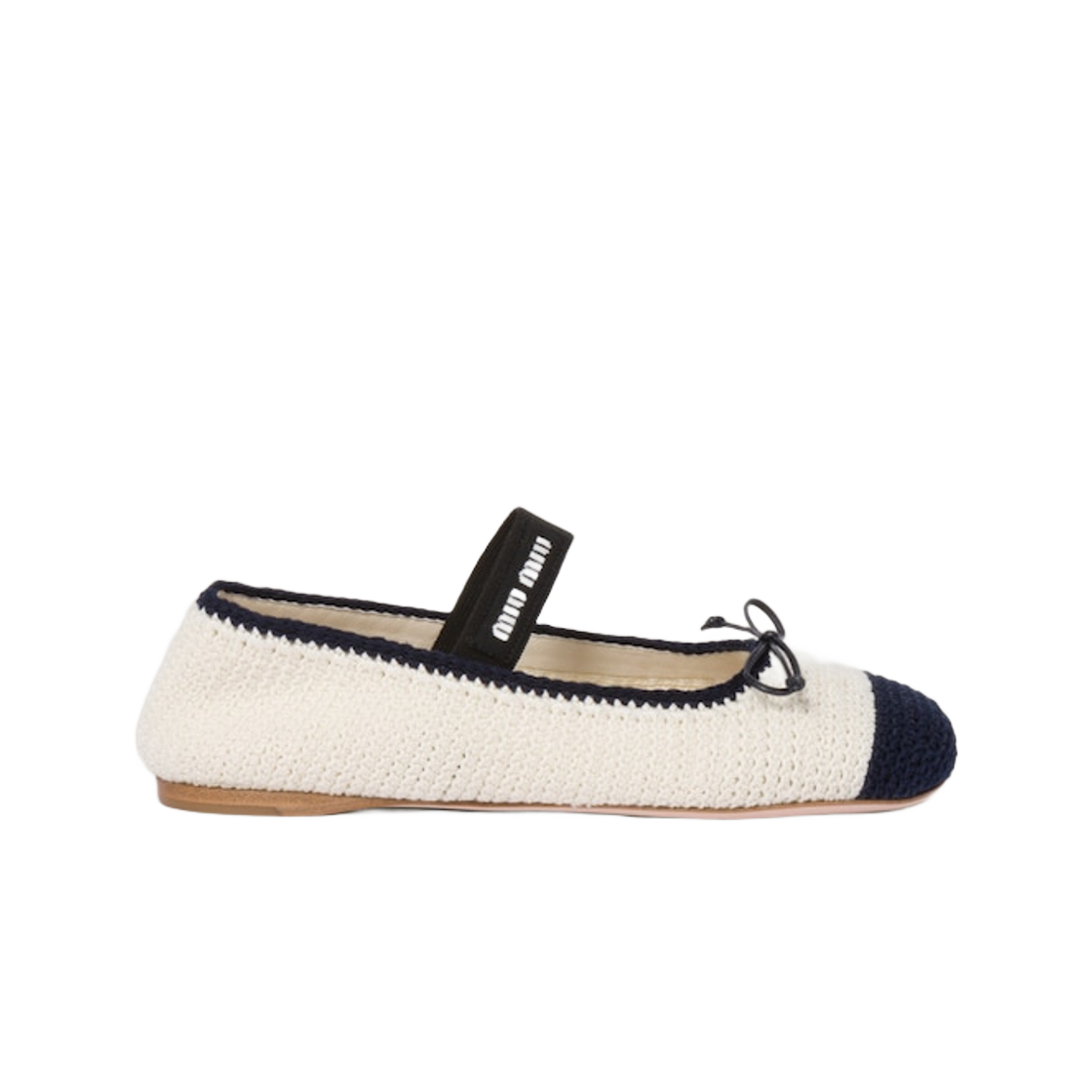 (W) 미우 미우 크로셰 니트 발레리나 아이보리 블루((W) Miu Miu Crochet Knit Ballerinas Ivory Blue)