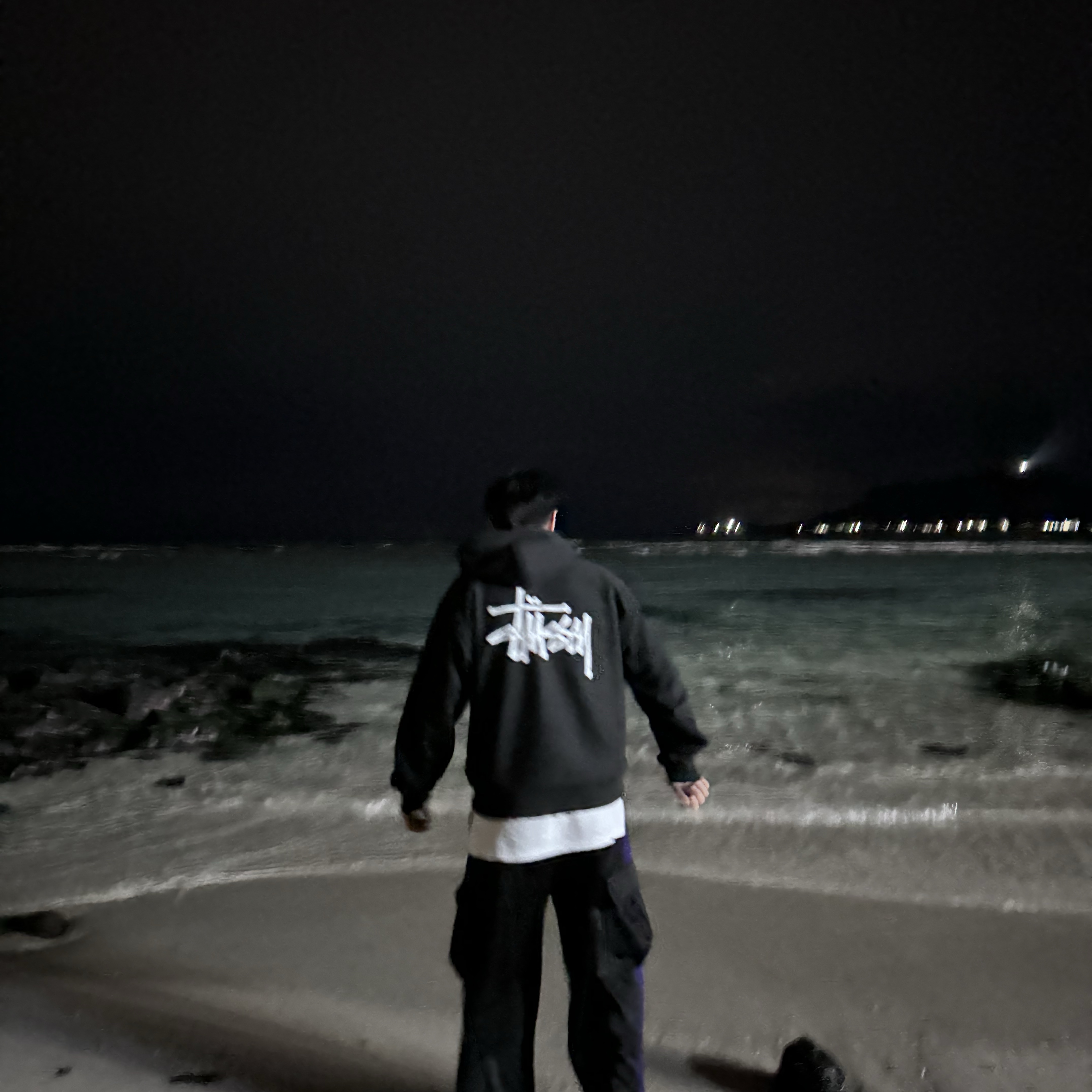Stussy Basic Stussy Zip Hoodie Black 2023, Needles Straight Track Pants Poly Smooth Dark Purple 착용 스타일 - 1