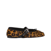 (W) Miu Miu Leopard-Print Calf Hair Effect Ballerinas Honey