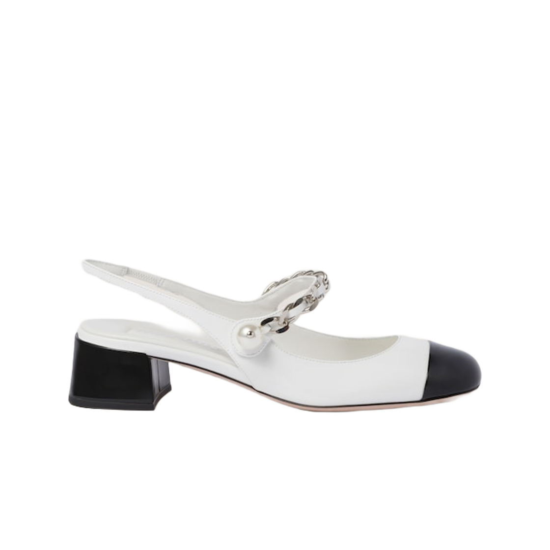 5I045E-06E-F0964 (W) Miu Miu Two-Tone Patent Leather Slingback Pumps White Black