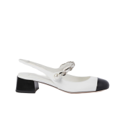 (W) Miu Miu Two-Tone Patent Leather Slingback Pumps White Black