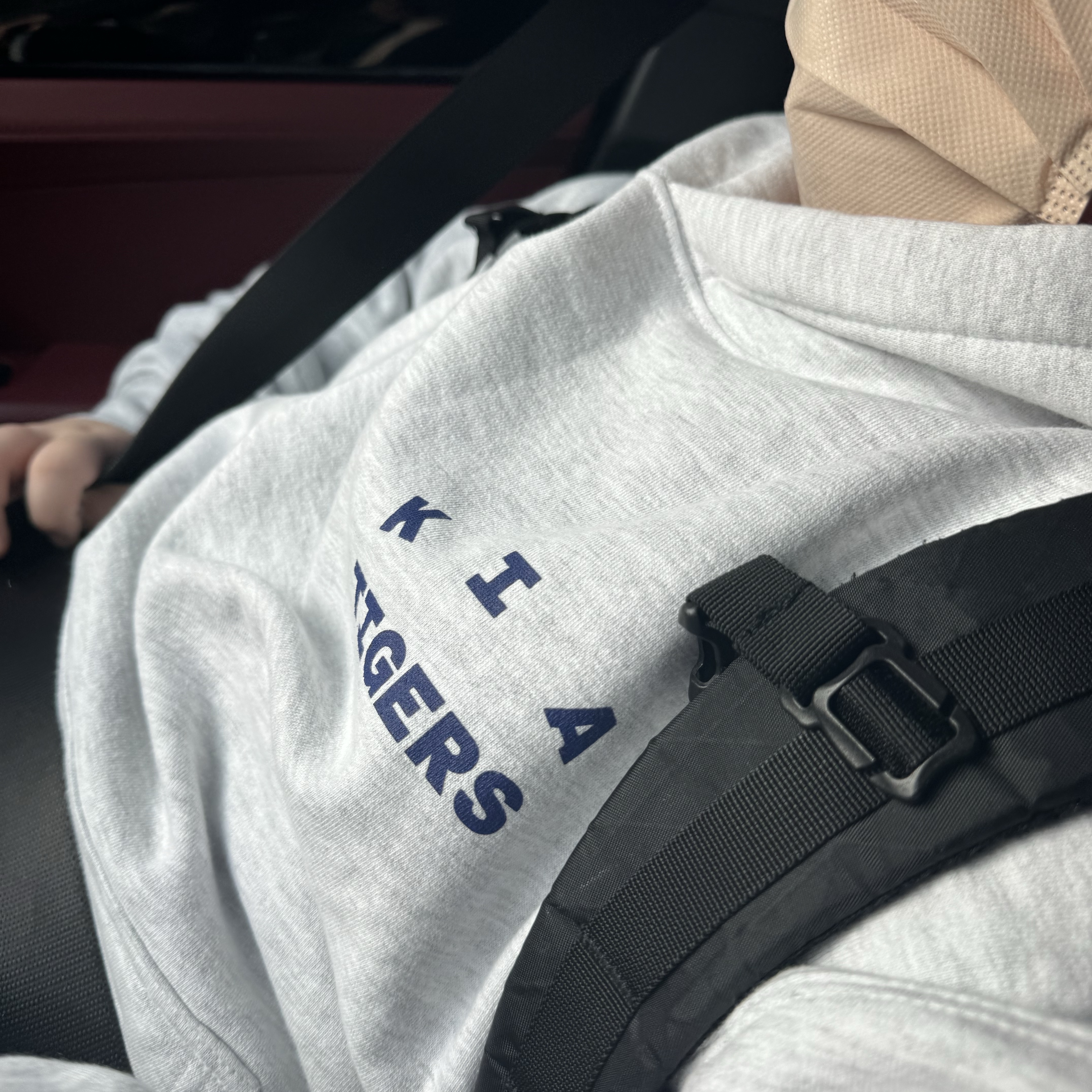 Kia Tigers x IAB Studio Brand Day Hoodie Grey, Supreme Backpack Black - 23FW 착용 스타일