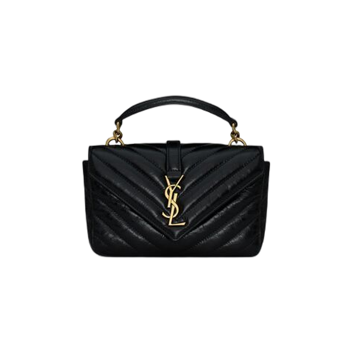 Saint Laurent College Mini Chain Bag in Shiny Crackled Leather Black 상세 이미지 1