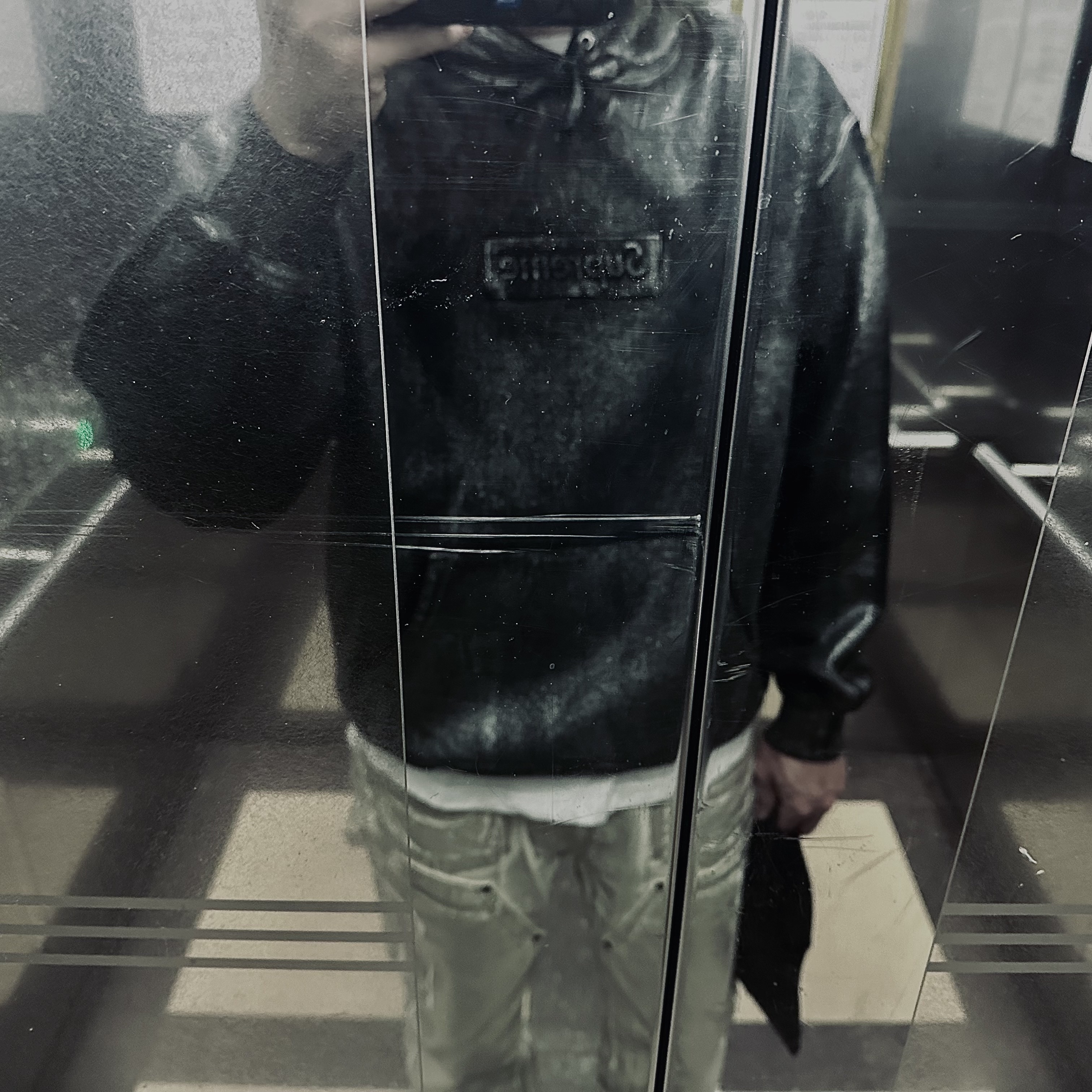 Supreme x MM6 Maison Margiela Foil Box Logo Hooded Sweatshirt Black - 24SS, Supreme x MM6 Maison Margiela Foil Double Knee Painter Pant Natural - 24SS 착용 스타일