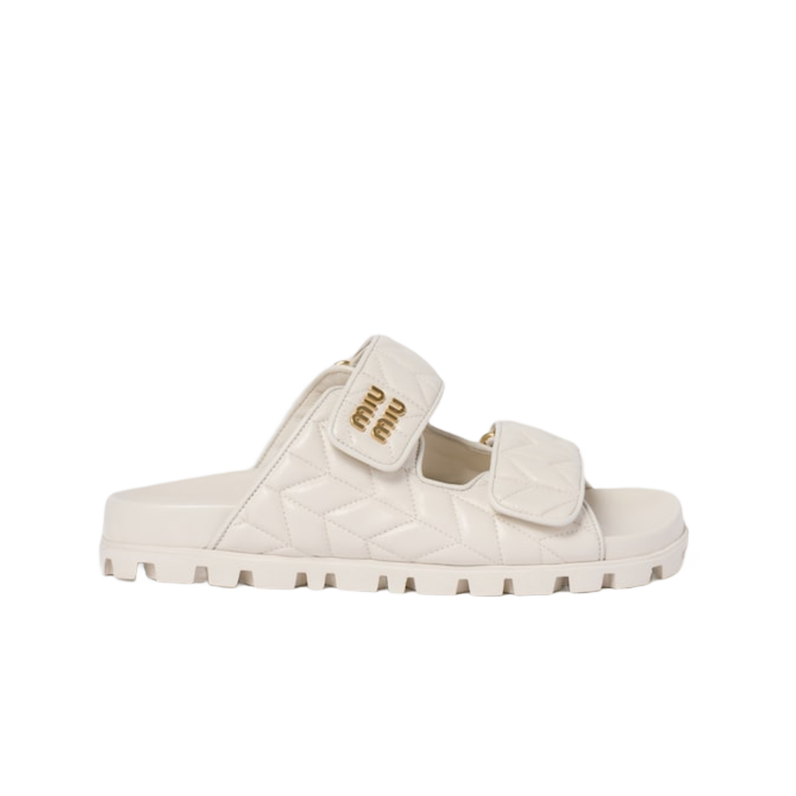 (W) 미우 미우 마테라쎄 나파 레더 슬라이드 화이트((W) Miu Miu Matelasse Nappa Leather Slides White)