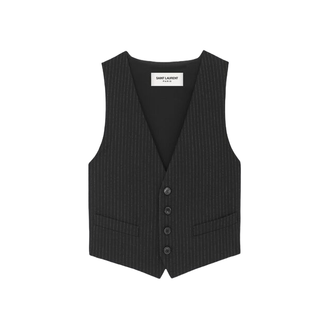 (W) Saint Laurent Vest In Striped Wool Flannel Noir Craie 상세 이미지 1