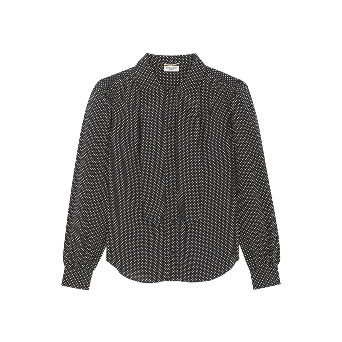 (W) Saint Laurent Lavalliere Neck Blouse In Dotted Silk Satin Noir Craie 상세 이미지 2