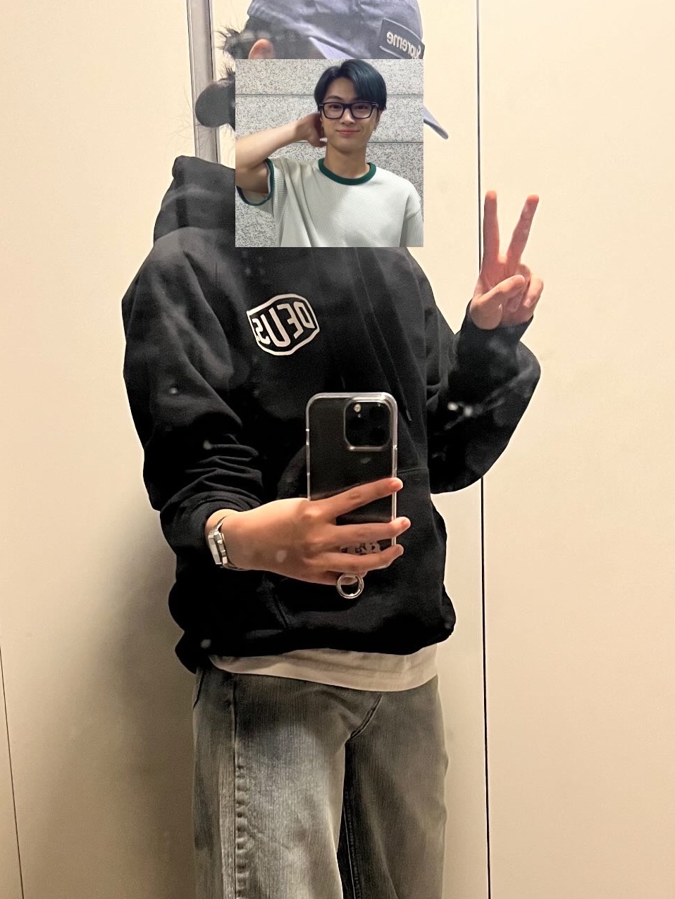 Deus Ex Machina Oversized Seoul Hoodie Black, Supreme Military Camp Cap Navy - 23FW 착용 스타일 - 2
