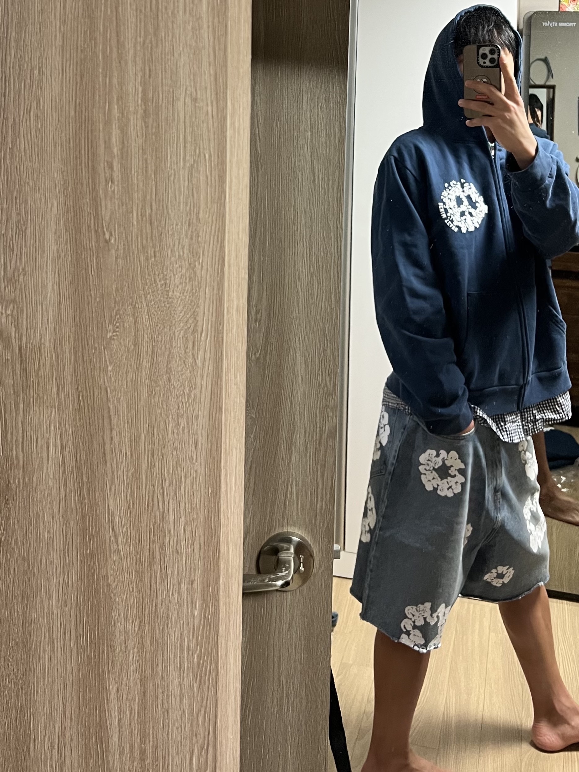 Denim Tears Denim University Zip Hoodie Navy 착용 스타일