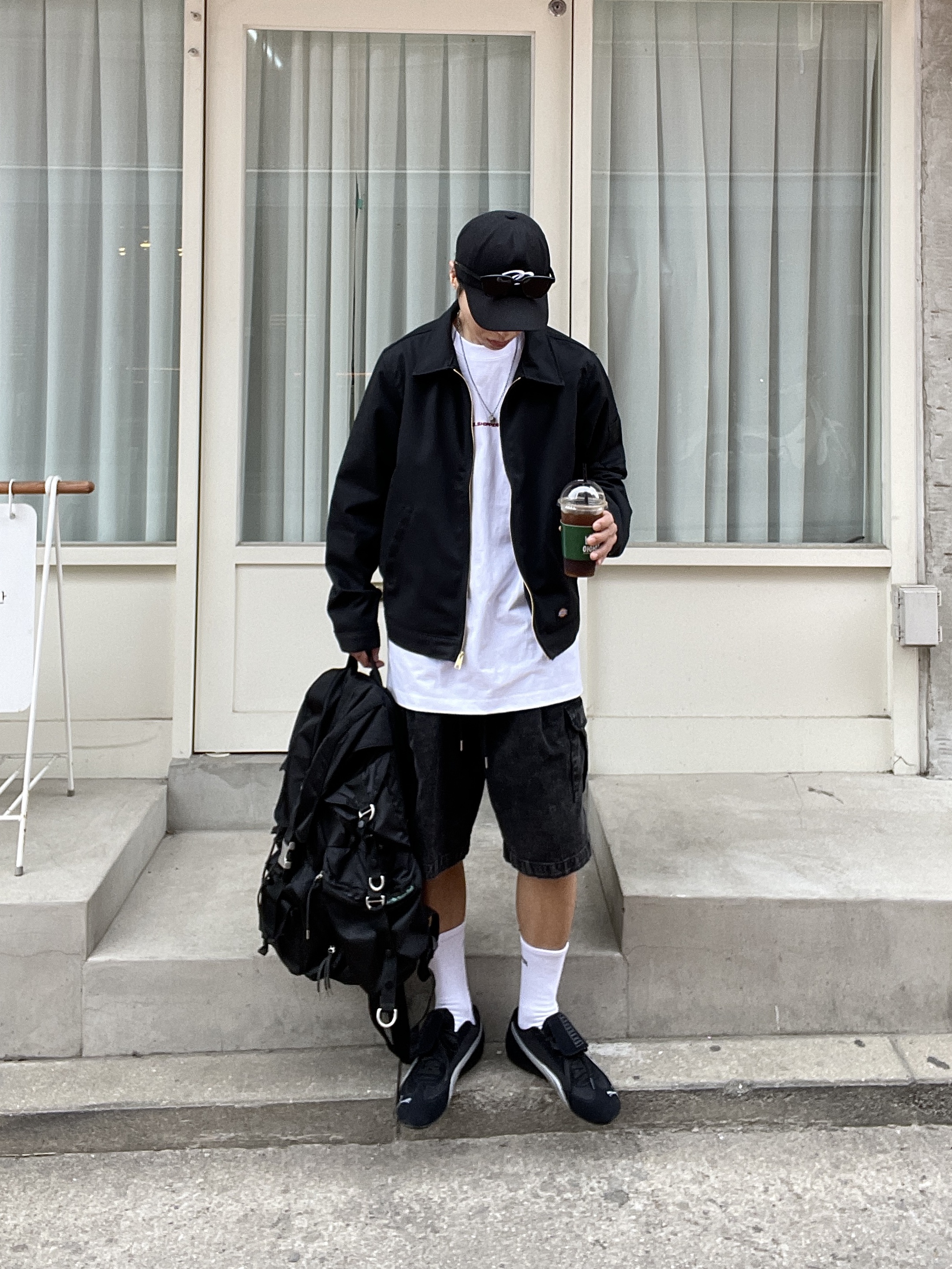 Puma x Open Yy Speedcat Black Shadow Gray, Dickies Unlined Eisenhower Jacket Regular Black 착용 스타일 - 4