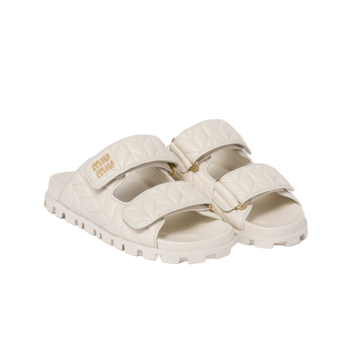 (W) Miu Miu Matelasse Nappa Leather Slides White 상세 이미지 2