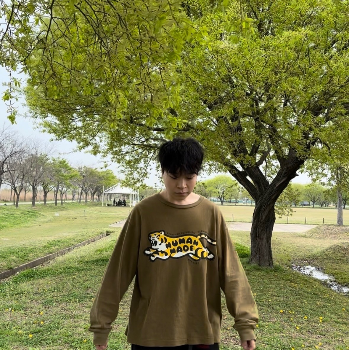 Human Made Tiger L/S T-Shirt Olive Drab, Adidas Samba ADV Cardboard 착용 스타일 - 2