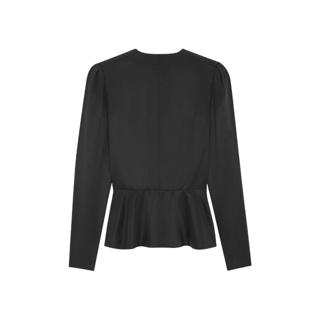 (W) Saint Laurent Peplum Blouse In Silk Satin Crepe Black 상세 이미지 2