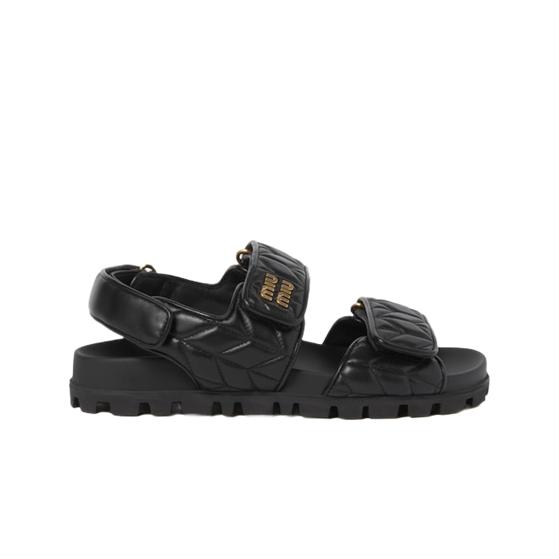 (W) 미우 미우 스포티 마테라쎄 나파 레더 샌들 블랙((W) Miu Miu Sporty Matelasse Nappa Leather Sandals Black)