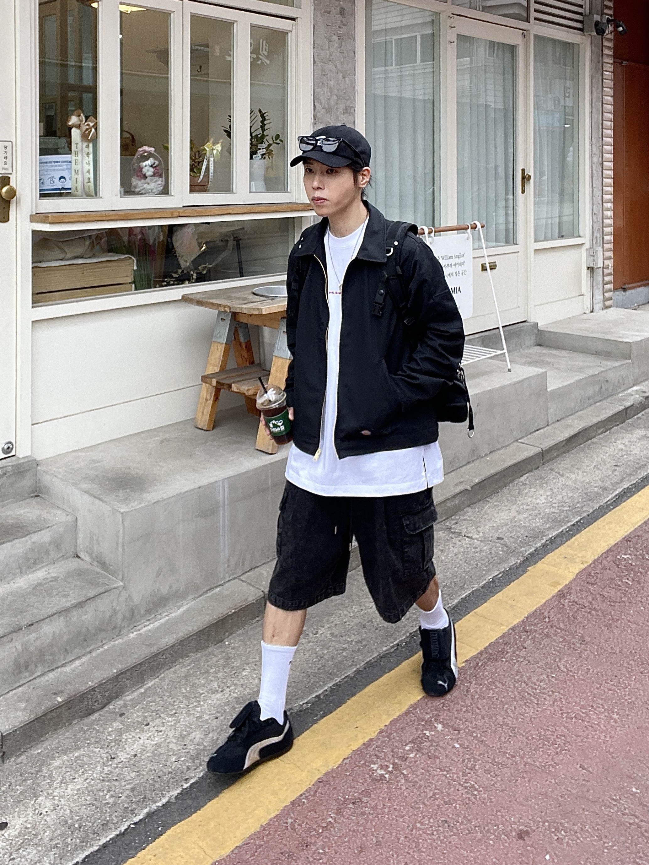 Puma x Open Yy Speedcat Black Shadow Gray, Dickies Unlined Eisenhower Jacket Regular Black 착용 스타일 - 2