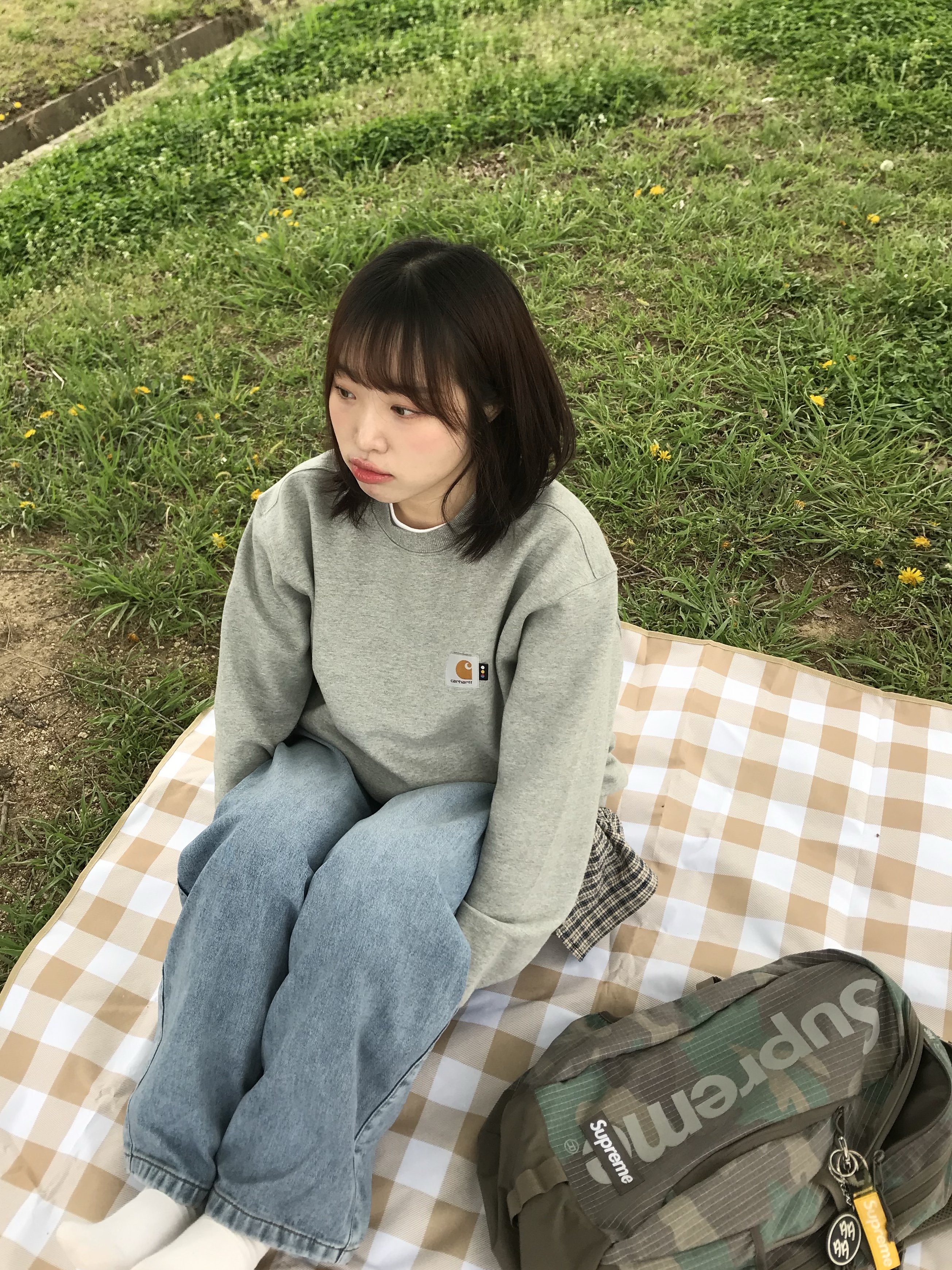 Carhartt WIP x IAB Studio Pocket Sweatshirt Grey Heather, Supreme Backpack Woodland Camo - 24SS 착용 스타일