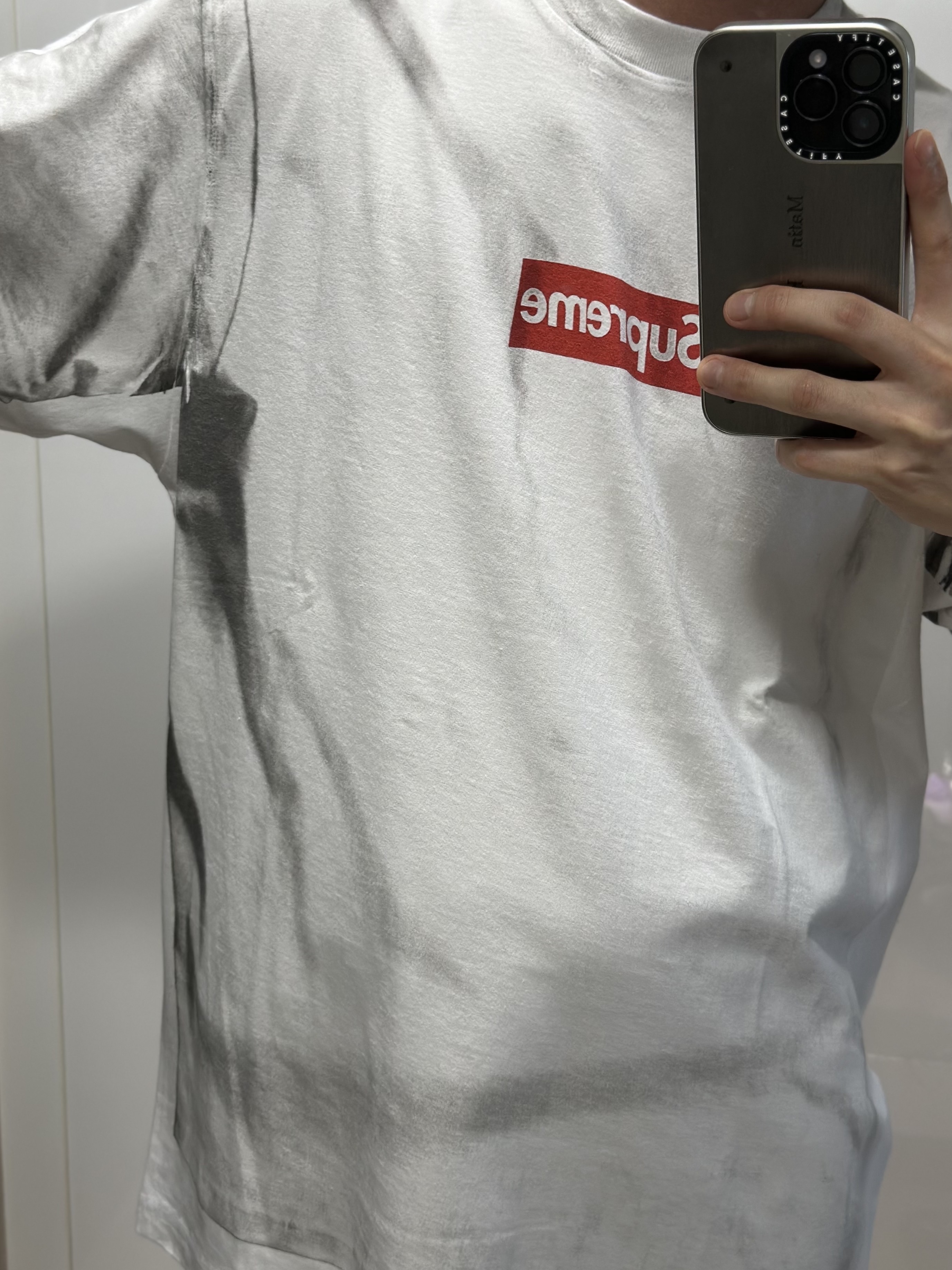 Supreme x MM6 Maison Margiela Box Logo T-Shirt White - 24SS 착용 스타일 - 2