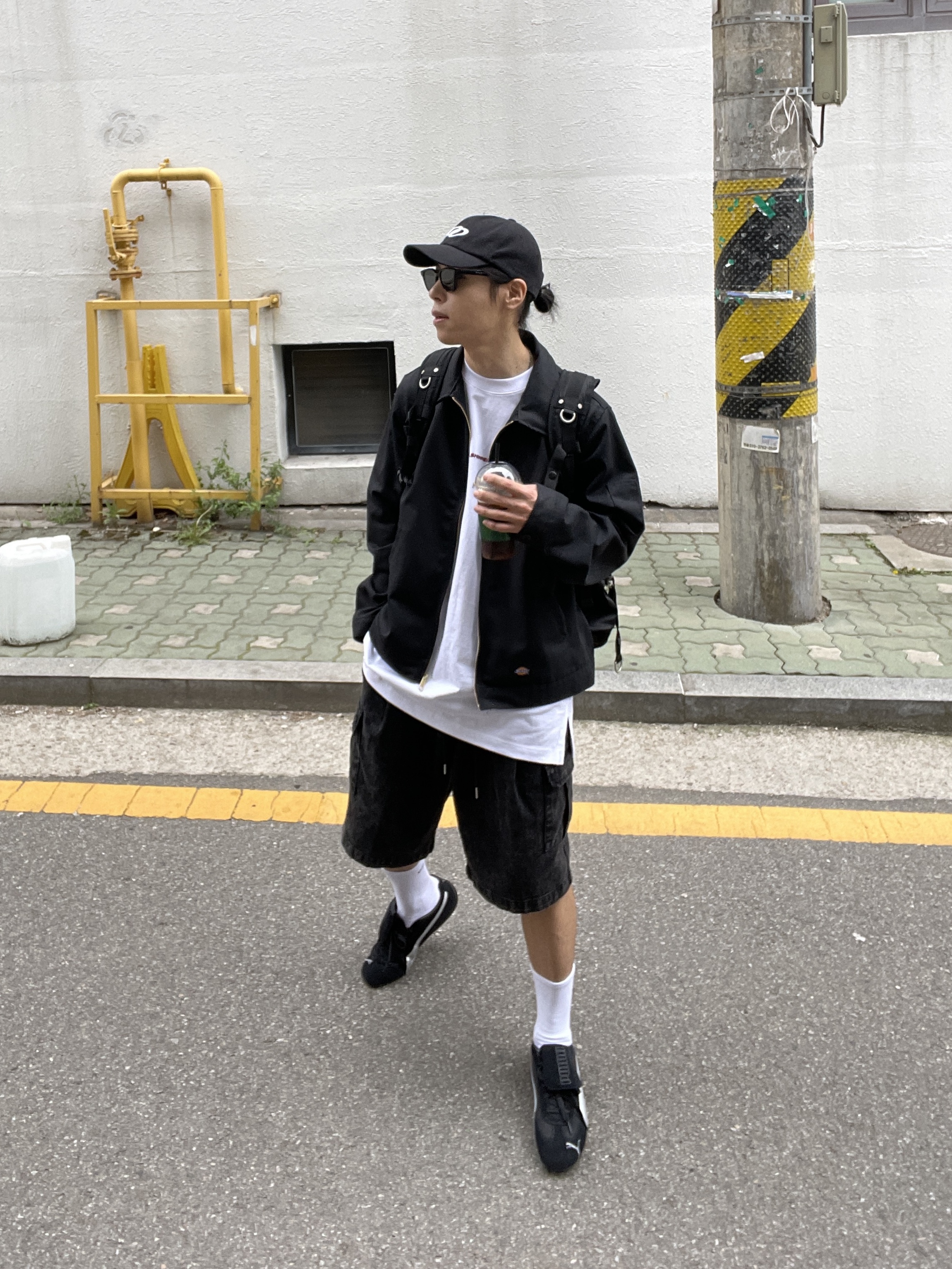 Puma x Open Yy Speedcat Black Shadow Gray, Dickies Unlined Eisenhower Jacket Regular Black 착용 스타일 - 6