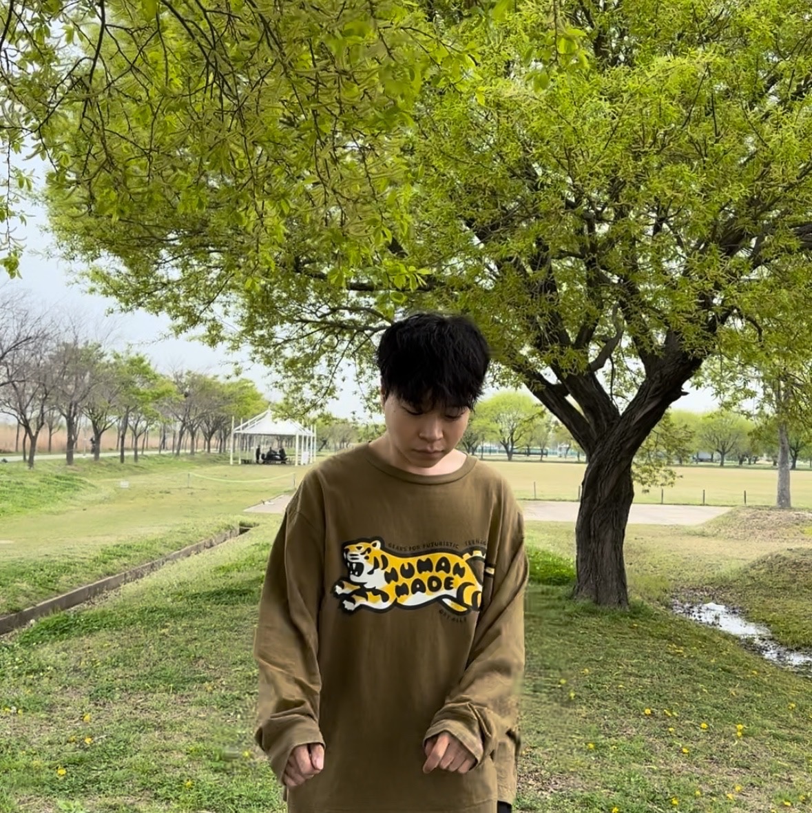 Human Made Tiger L/S T-Shirt Olive Drab, Adidas Samba ADV Cardboard 착용 스타일 - 3